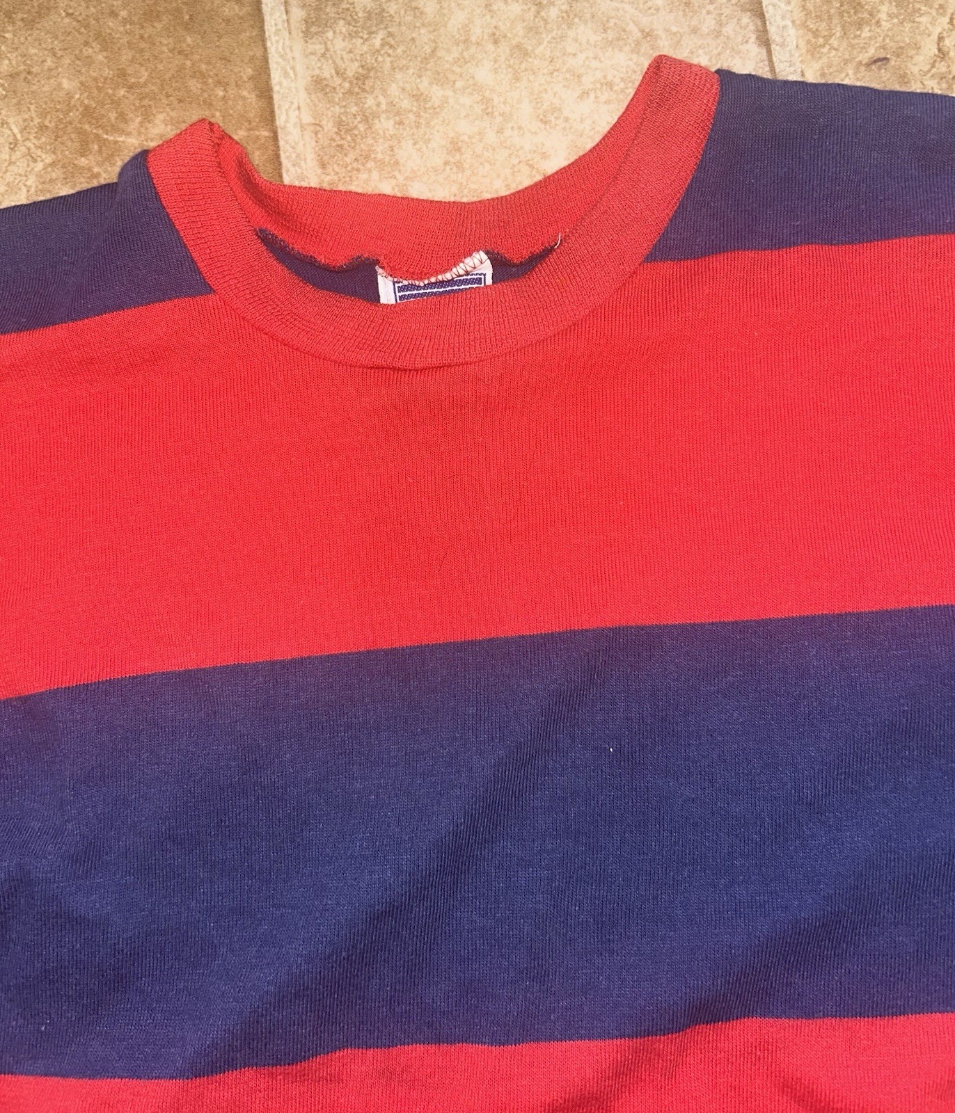 Vintage Early 1970s Blue Red Striped Shirt Box Fit Young Lion Brand Fine Cond