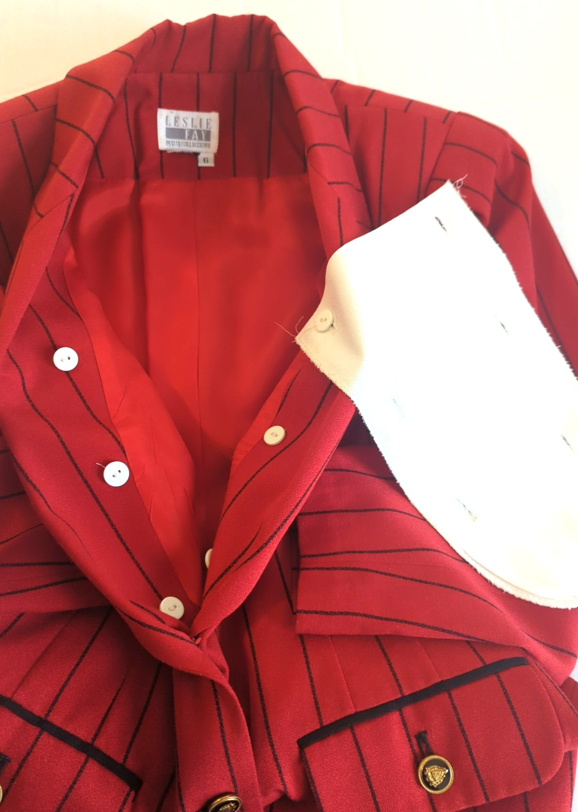 Leslie Fay Original Vtg 80’s Coat Dress 6 Red Blk Stripes European Designer Vibe