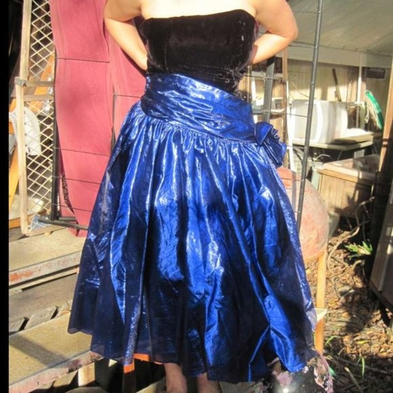Zum Zum Shiny Metallic Blue Skirt Dark Velvet Strapless Mesh Tulle Underskirt