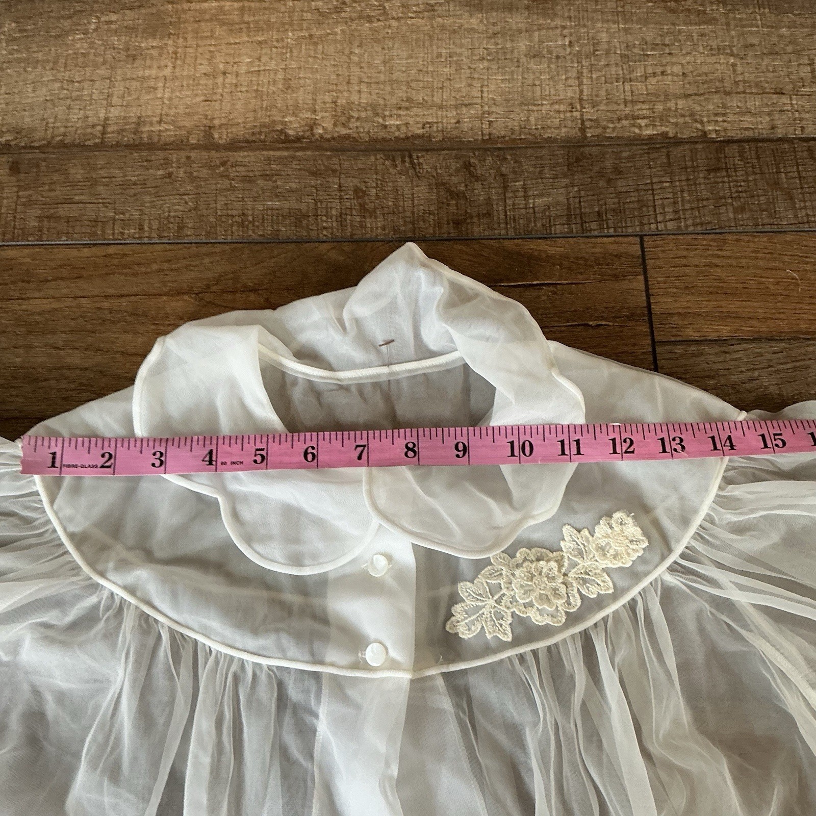 70s VTG Shadowline Sheer Nylon Peignoir Robe White Puff Sleeve Women’s S #231118