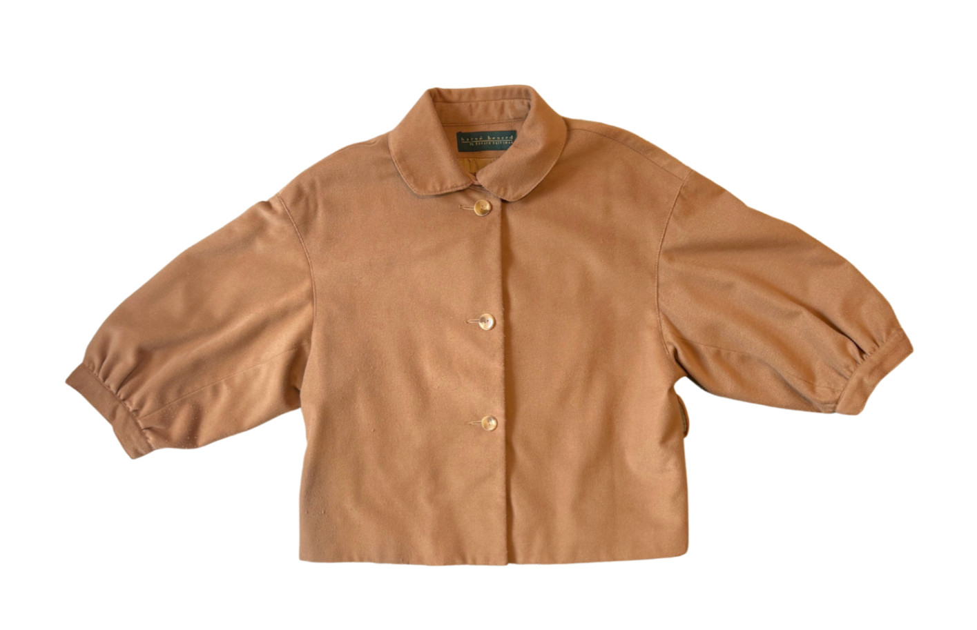 Vintage Cropped Jacket Tie Waist Boxy Fit Lined Minimalist Brown Harvé Benard
