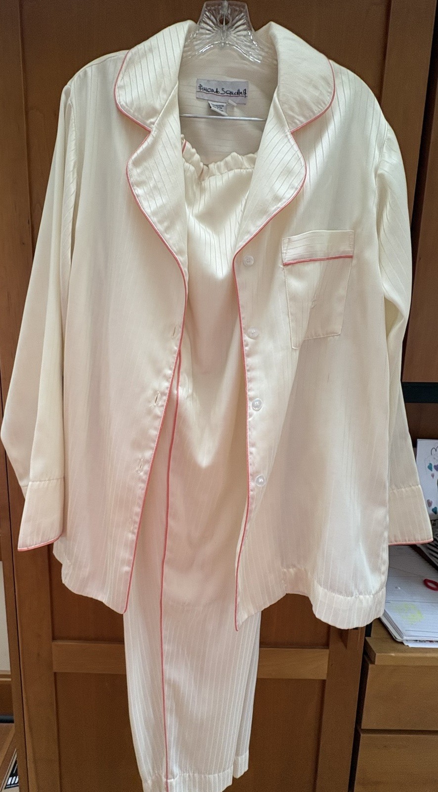 Vtg FERNANDO SANCHEZ Cream/coral Pinstriped Sz M Pajama Drawstring Set