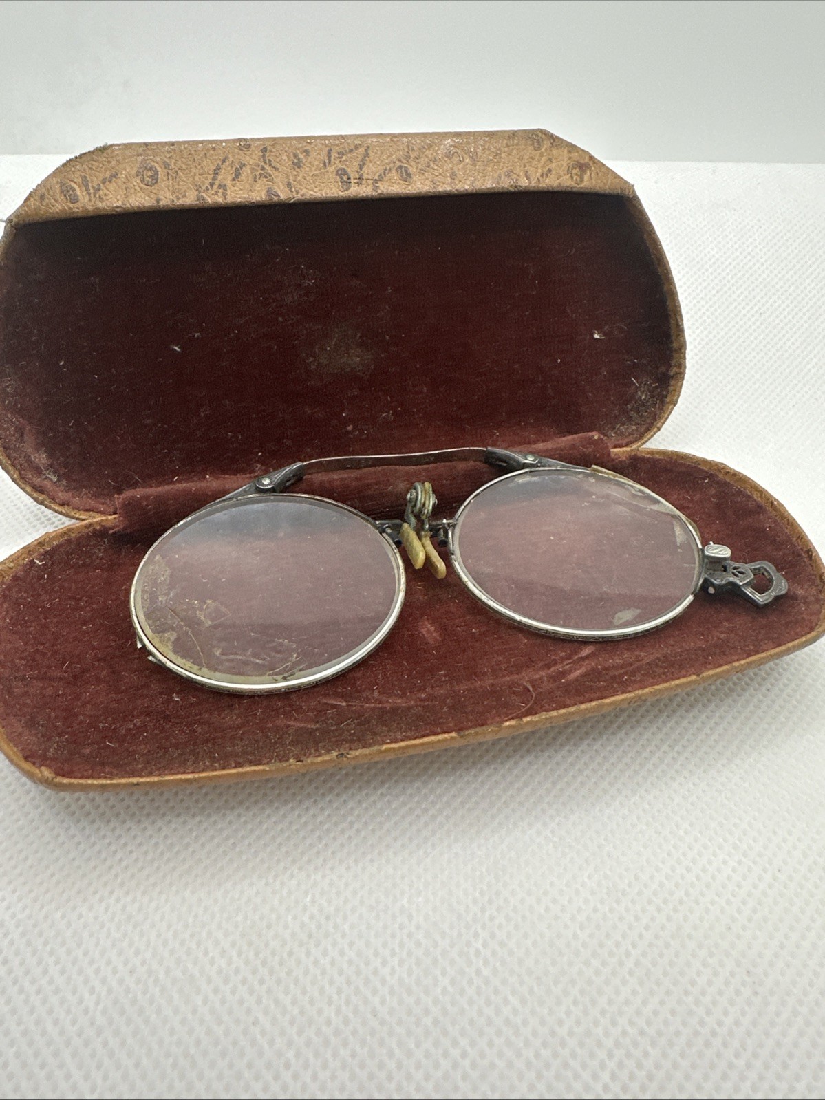 Antique Folding Lemay Pince Nez Eyeglasses 12K Gold Filled with Original Case
