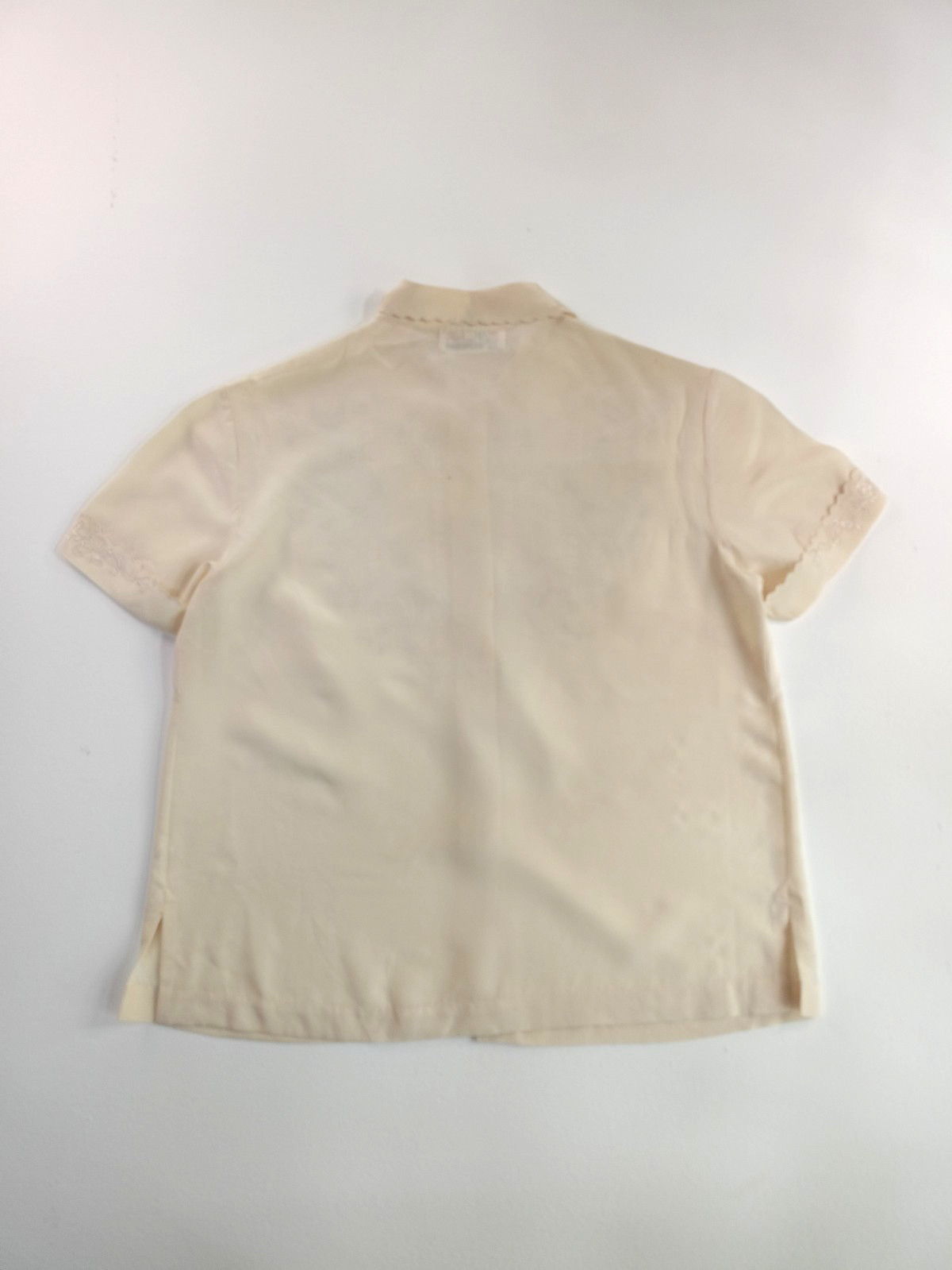 VTG Peony 100% Pure Silk Blouse S Hand Embroidered Swatow Cutwork Ivory China