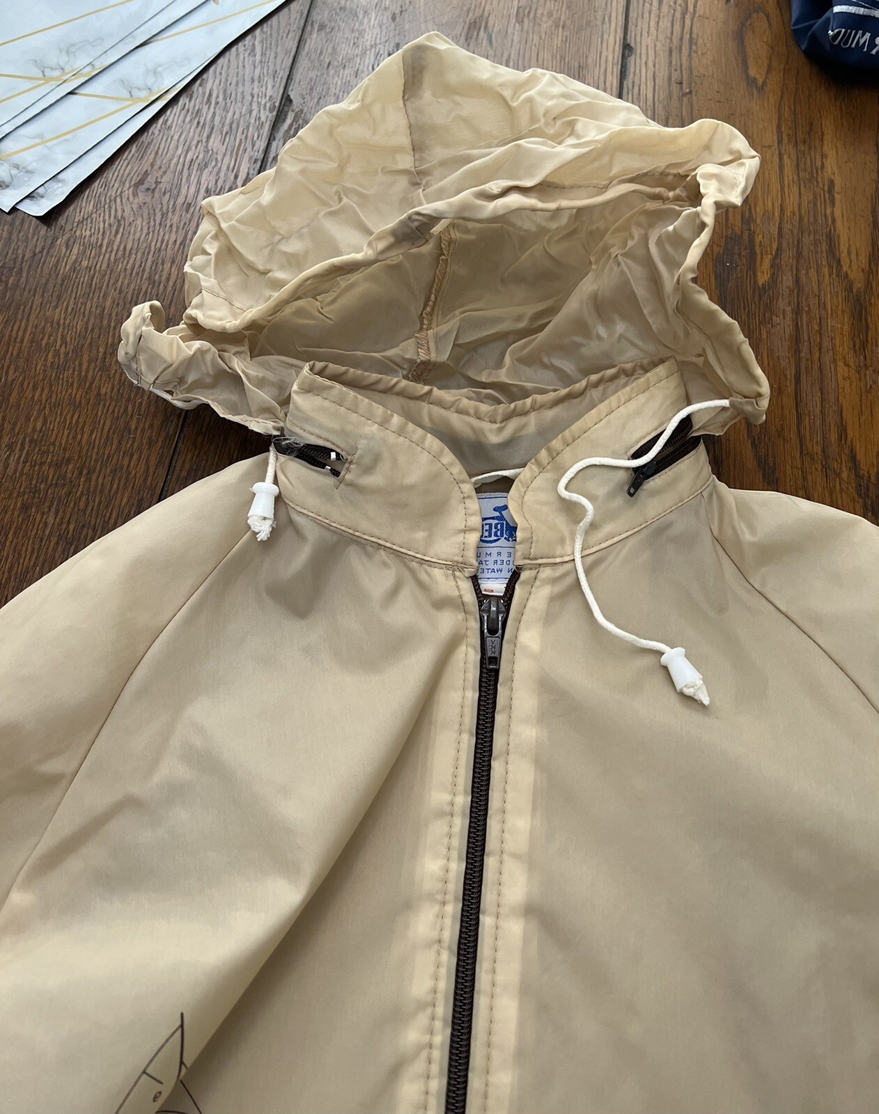 Vintage Bermuda Rider Jacket Nylon Waterproof Full Zip Hooded Blue Med OR Tan Sm