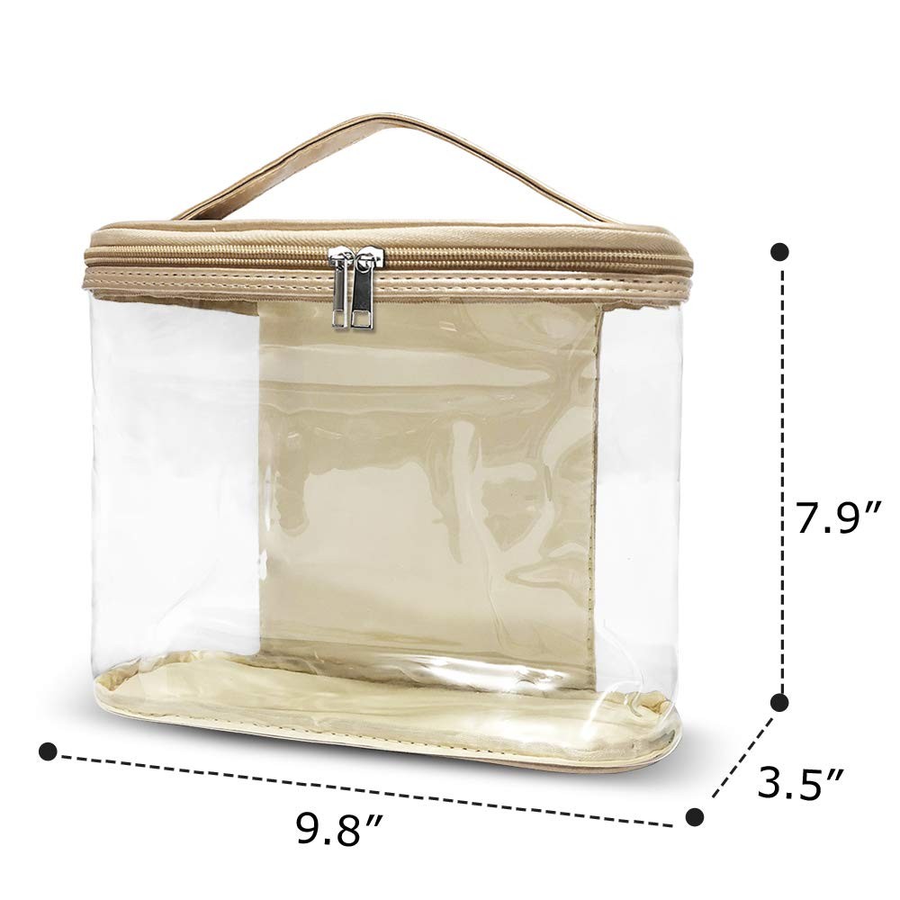 YORONIDA Cosmetic Bag, Portable Clear Toiletry Case 1 Piece, Gold 1PACK