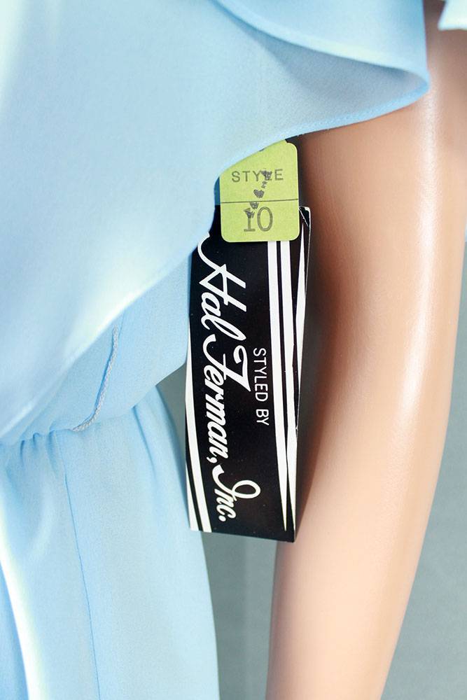 NOS Vintage 80s Secretary Dress Sz M Light Blue Semi Sheer Crepe Deadstock NWT