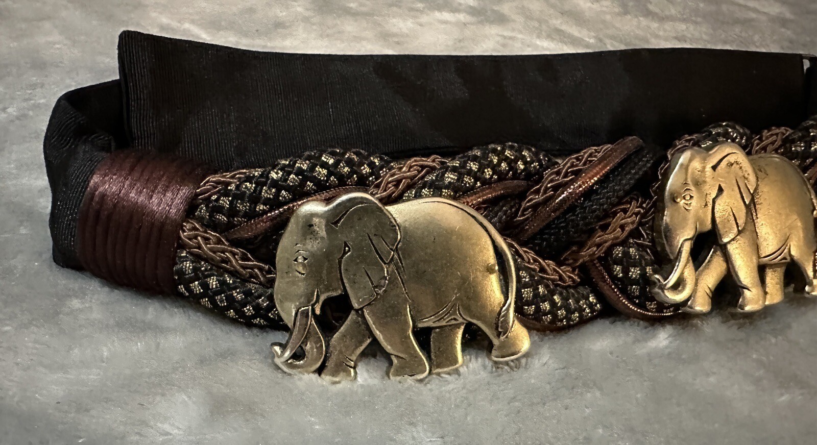 Vintage Carolyn Tanner Designs 37in Elephant Belt Braided Fabric ’80s