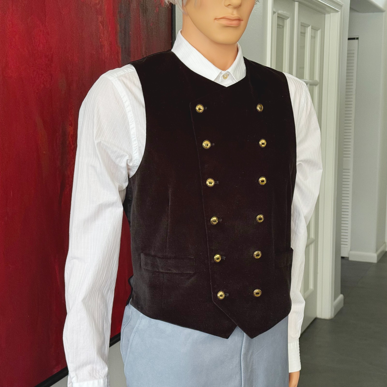 MOSCHINO CHEAP and CHIC velvet double-breasted vest w/ crown buttons size 50