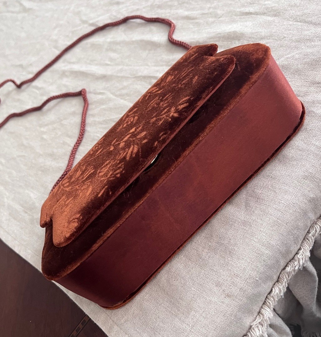 Vintage Signature Studio Structured Brown Velvet Clutch Handbag Floral Pattern