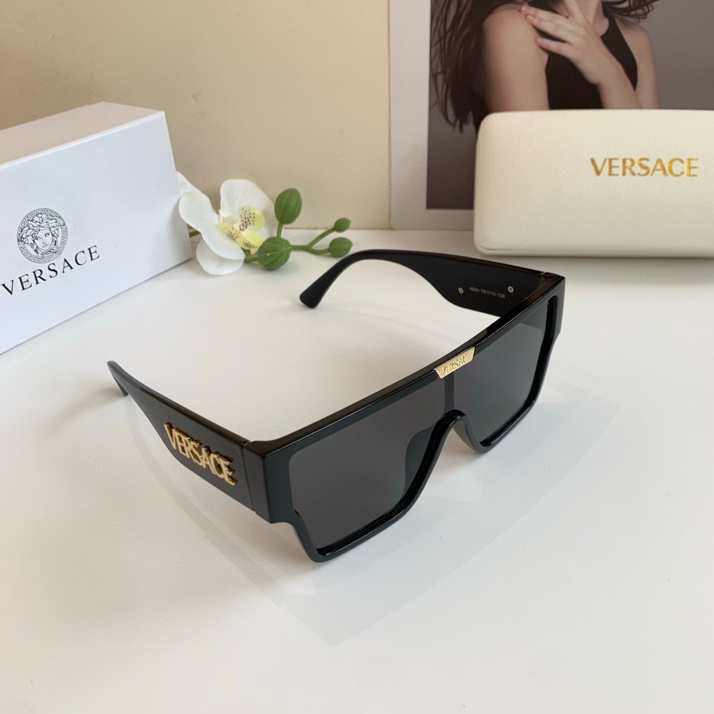 Versace Classic 4693 55 16-138mm Unisex Black Rectangular Sunglasses New