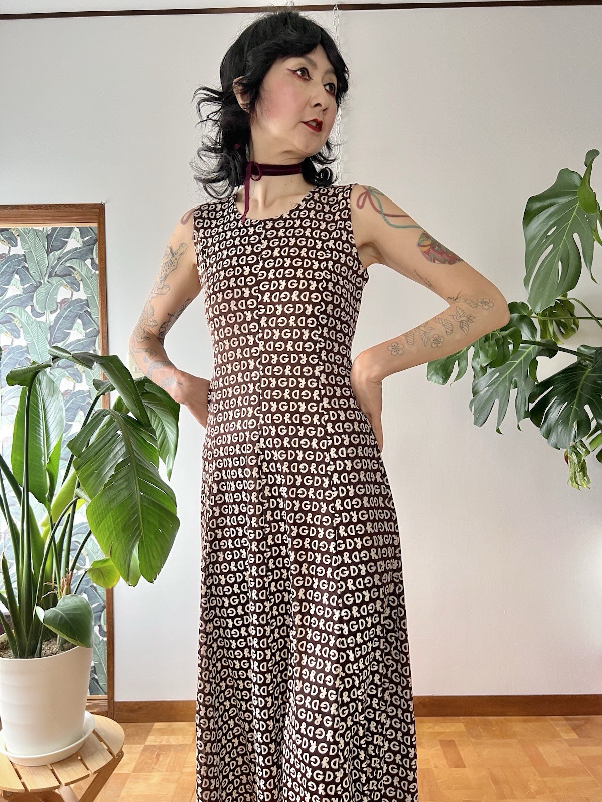 Vintage Graphic Novelty Letter Print Stretch Midi Dress XS-L Pop Art 90s 70s