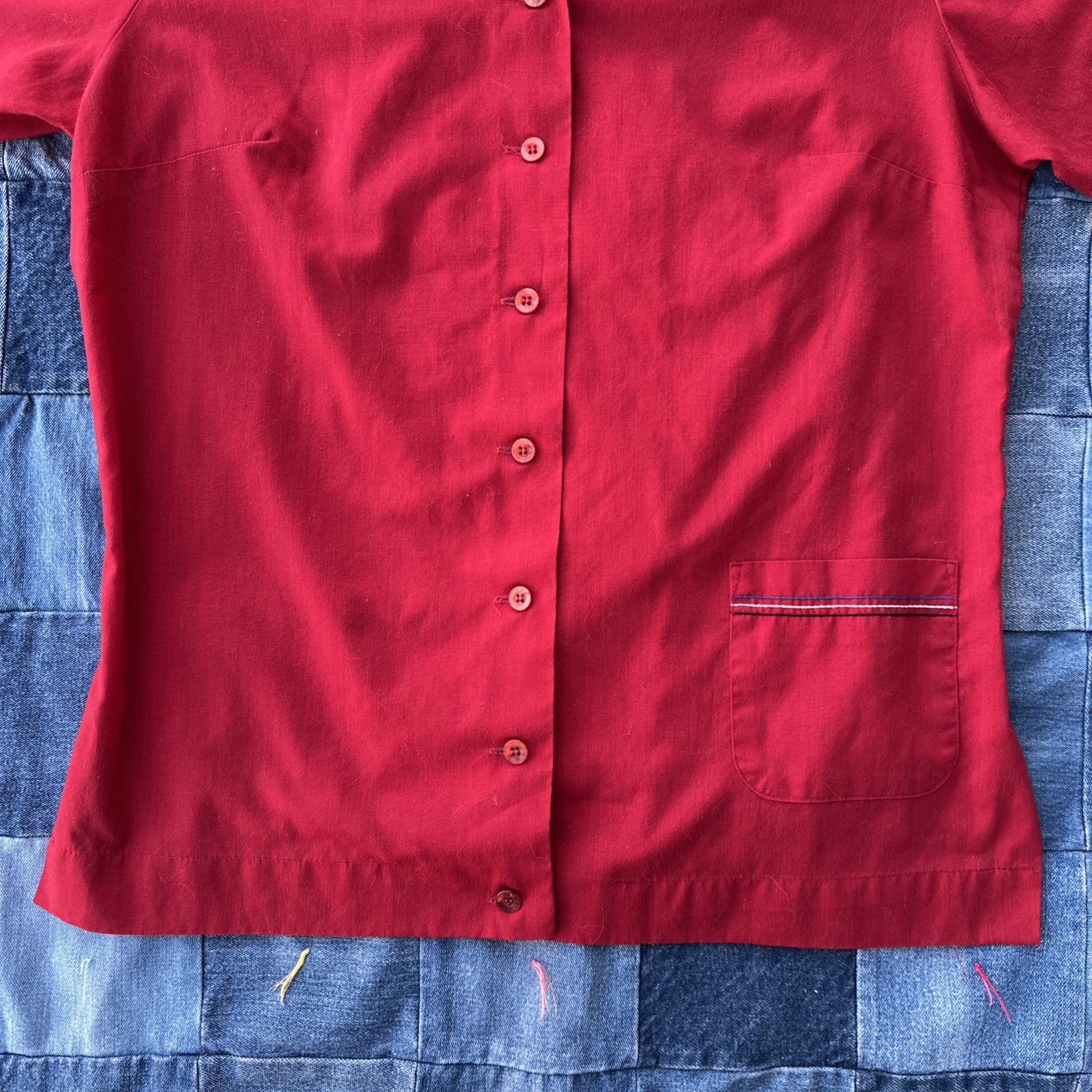 Men’s VTG 1970s Red King Louie Bowling Shirt M 70s Polyester Cotton True Vintage