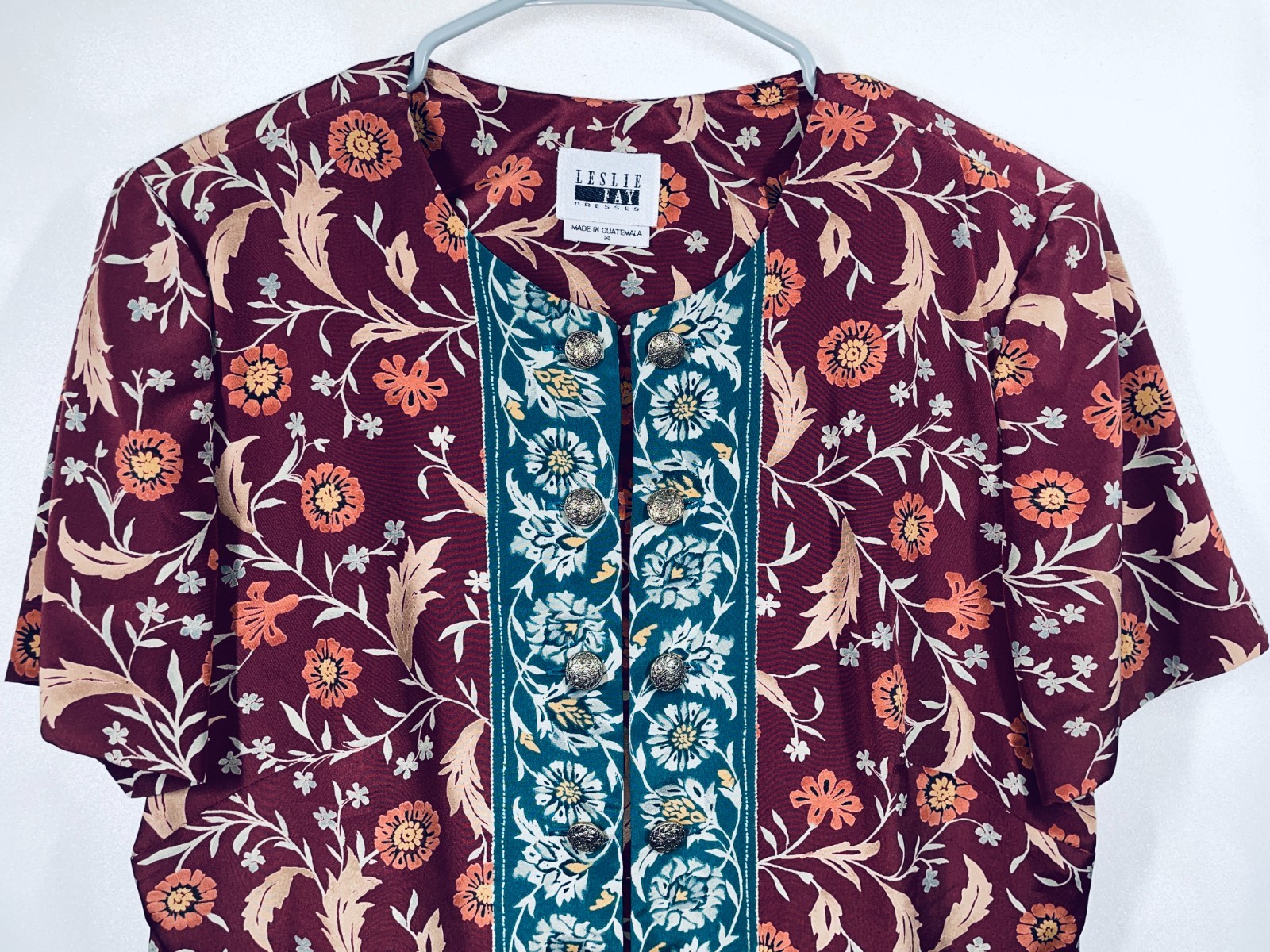 Vintage Leslie Fay Womens Size 14 Button Up Short Dress Short Sleeve 1980’s