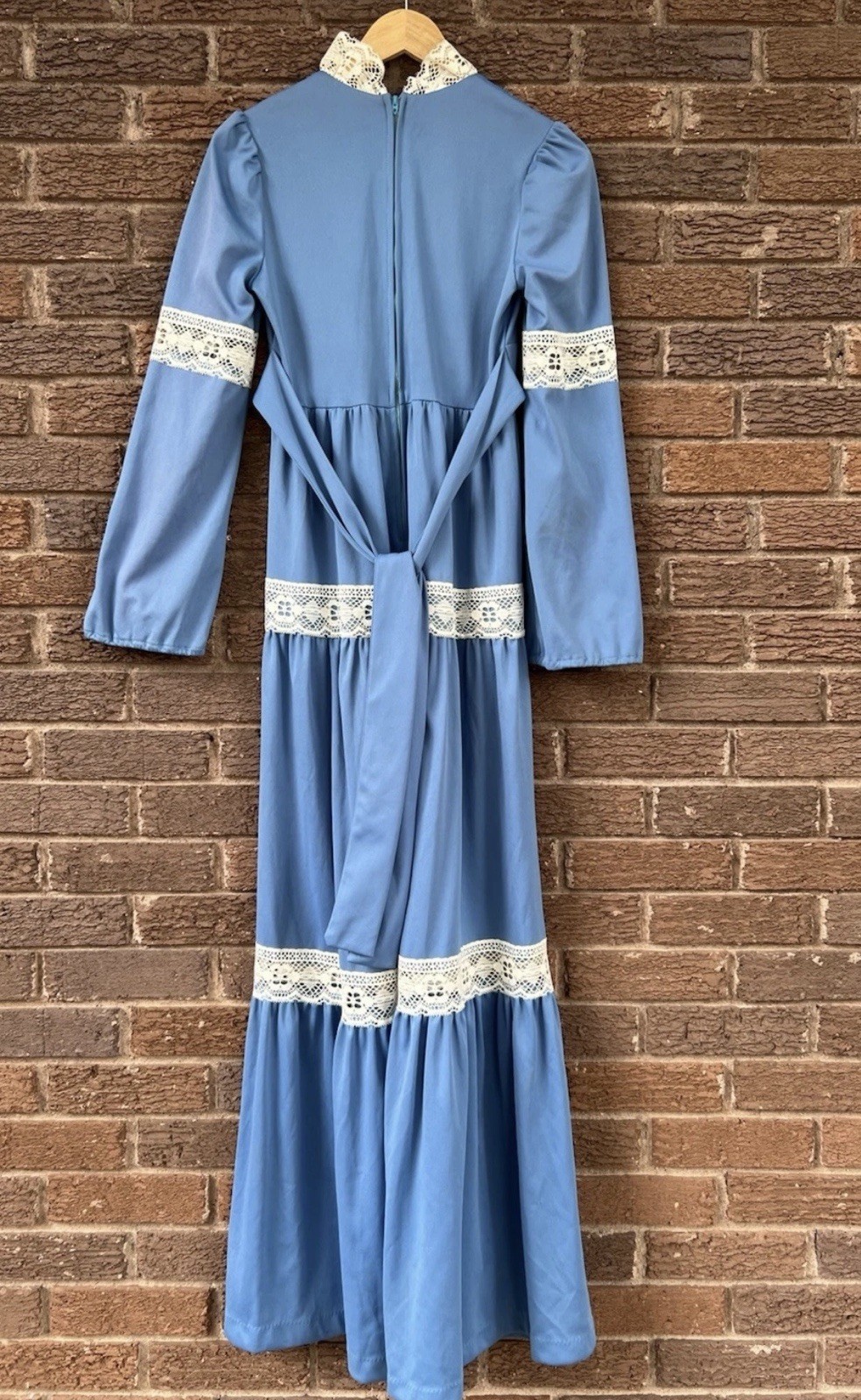 Vintage 1970’s Cottage Core Prairie Maxi Dress Blue Romantic Medium