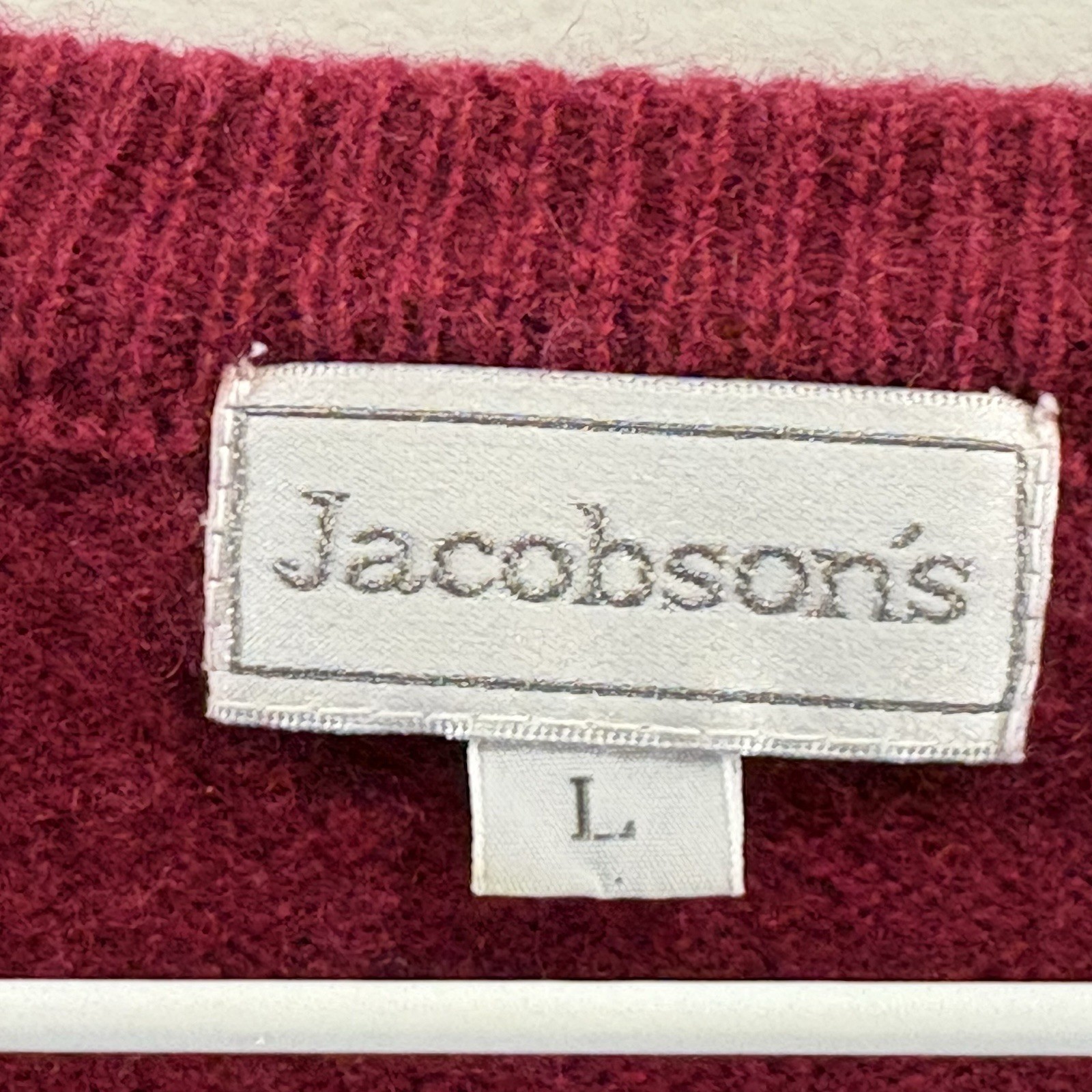 Vintage Jacobson’s 100% Lambswool L Sweater Knit Pullover V-Neck Dark Red Preppy