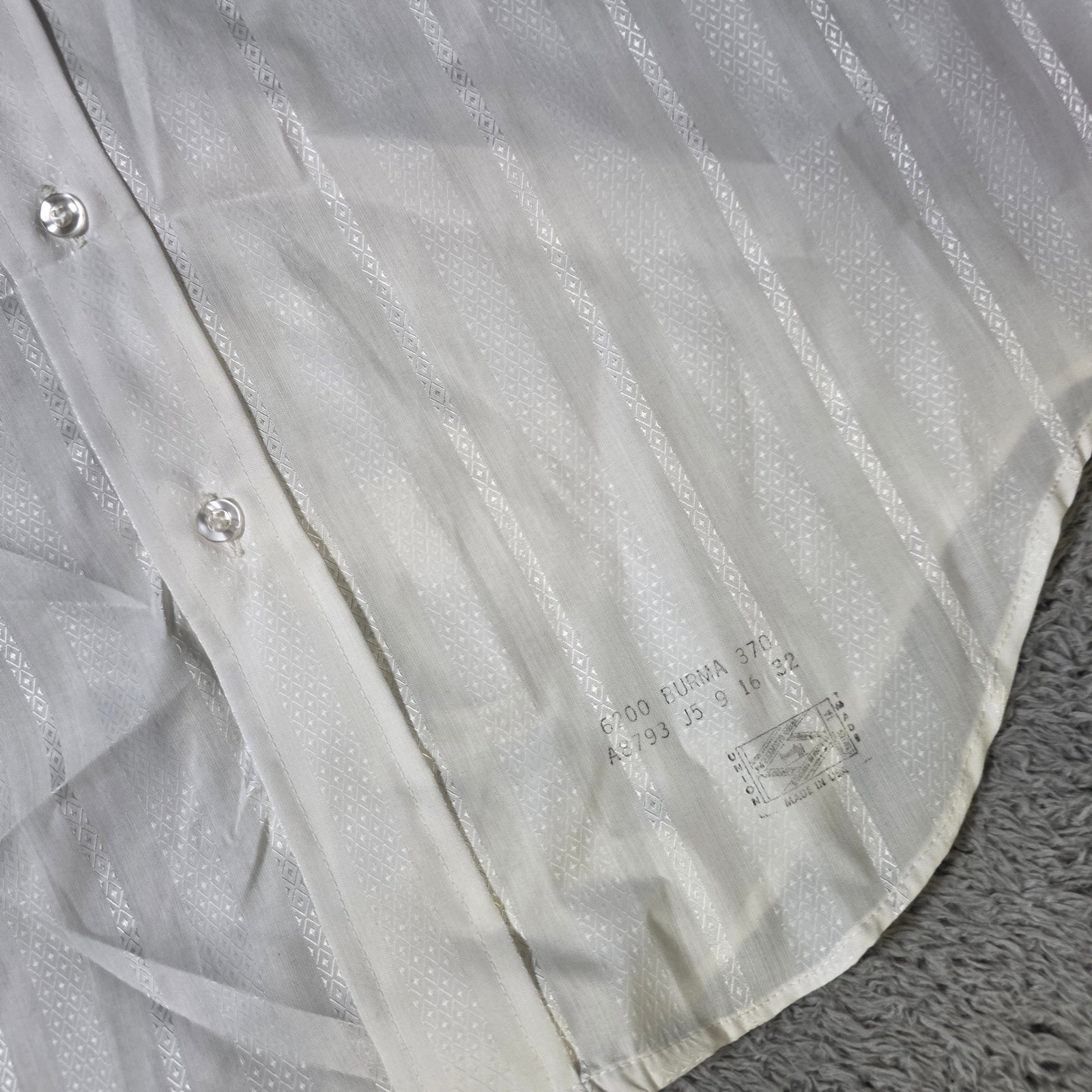 Arrow Mens 16-32 Dress Shirt White Jacquard Stripe Long Sleeve Button Down Vintg
