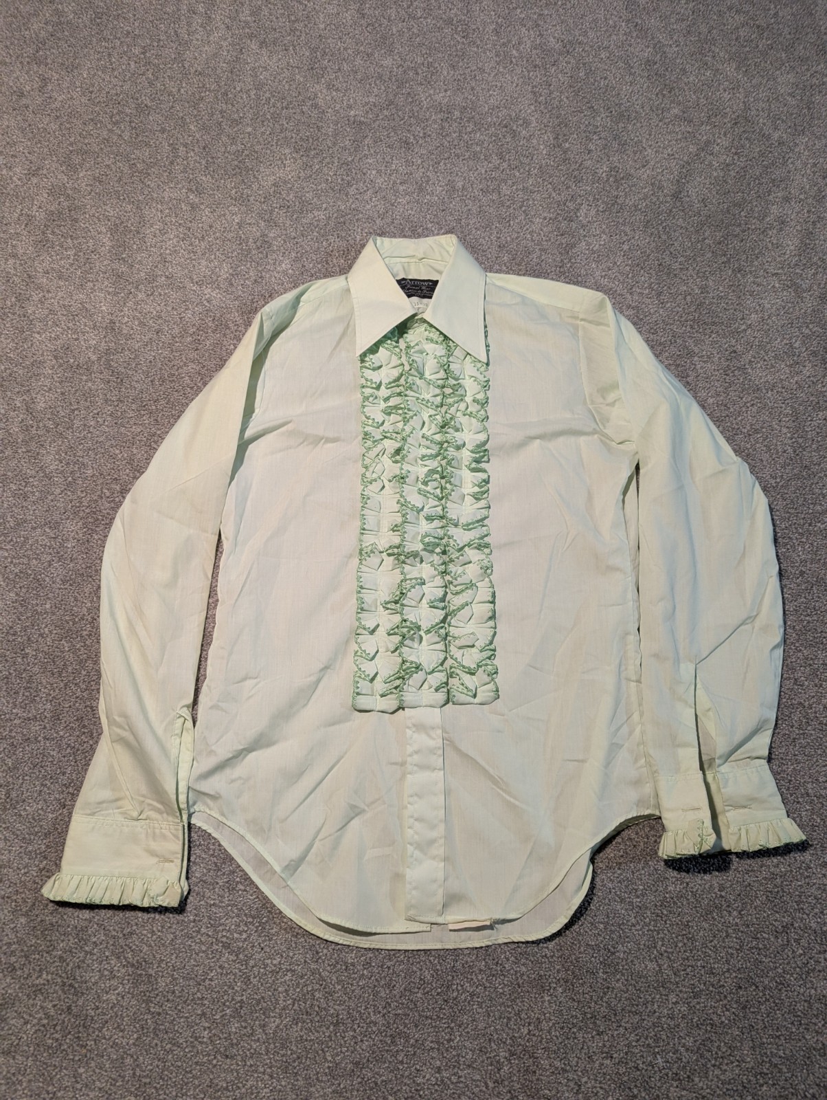 Vintage Arrow Shirt Mens 15-35 Green Tuxedo Chemise De Poiree 70s Union Made
