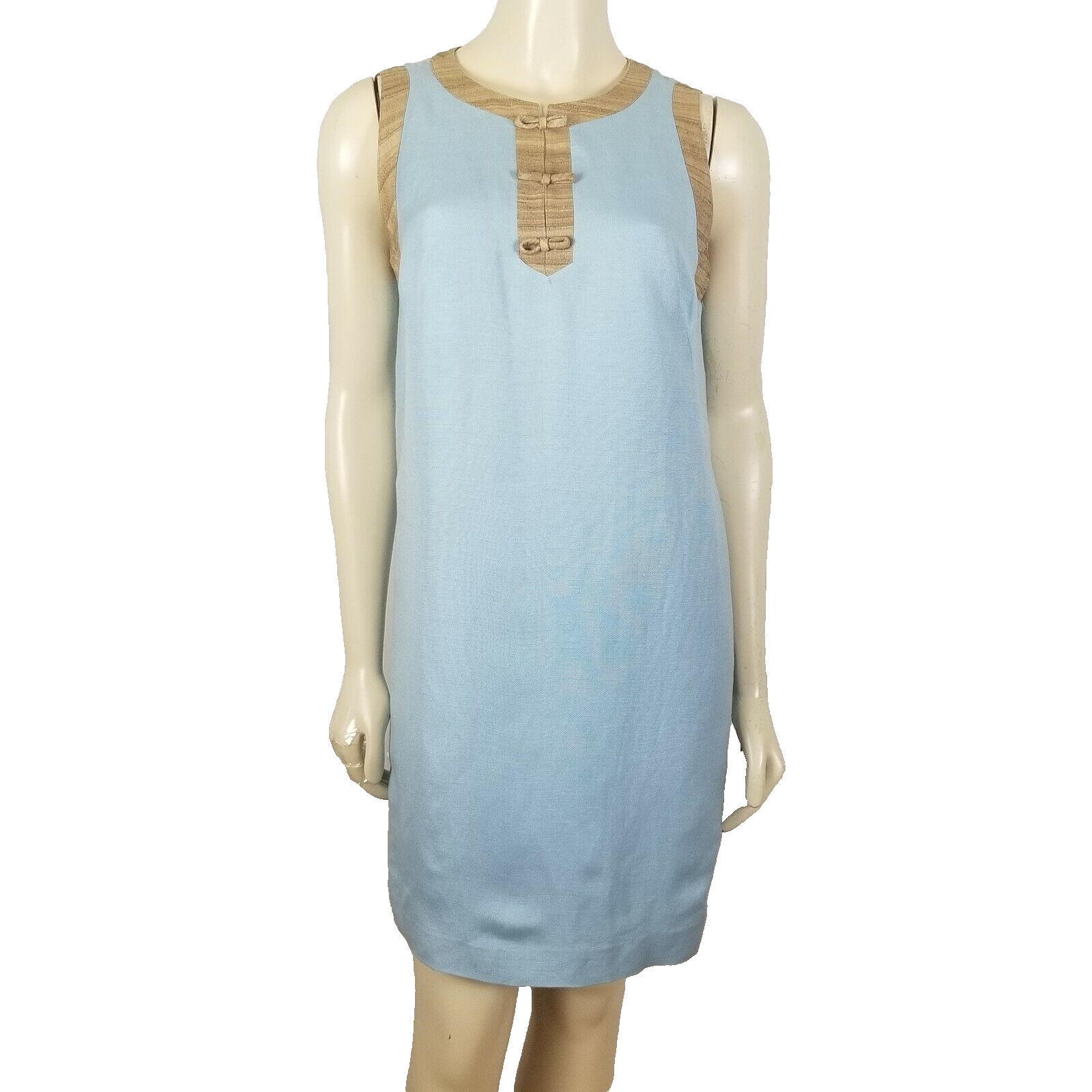 Vintage Geary Roark sleeveless blue and brown shift dress size S