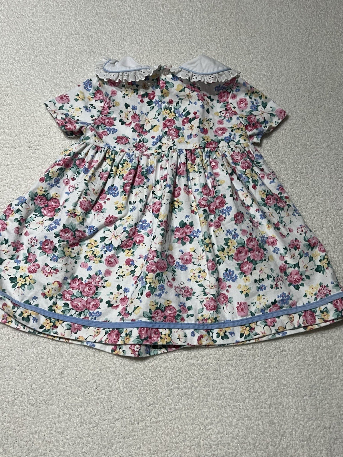 VTG 80’s Carters Floral Dress Lace Collar Ribbon Bow Rose 3T 1983 Pink Blue