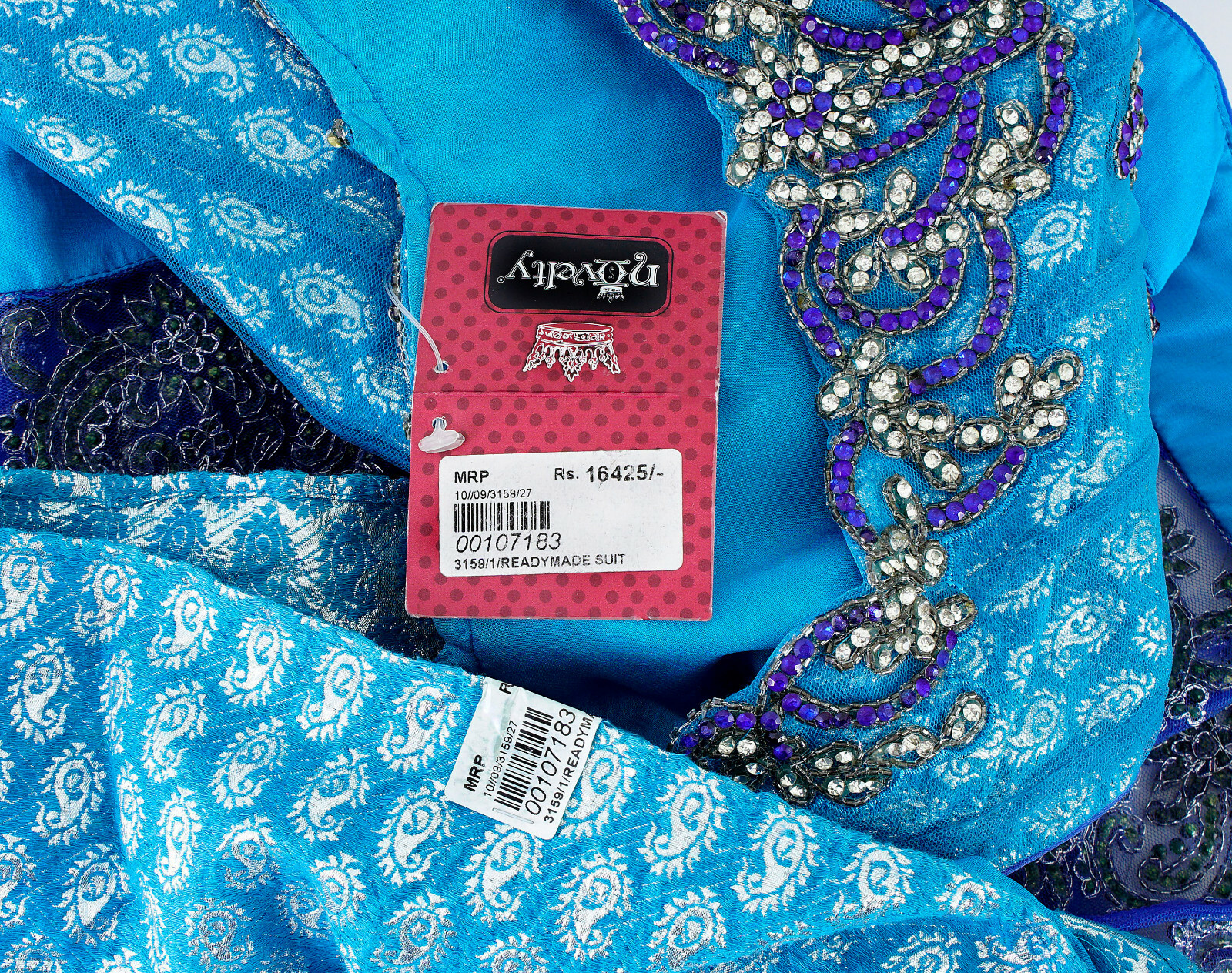Style of India Special Occasion Beaded Dress and Scarf Expert Stonework Blue SM
