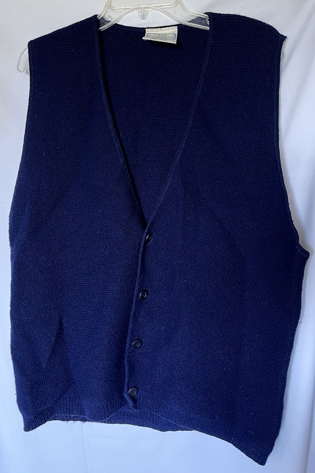 Vintage 1960’s THE SWEATER SHOP United Kingdom Pure New Wool Navy Vest Men’s 45″