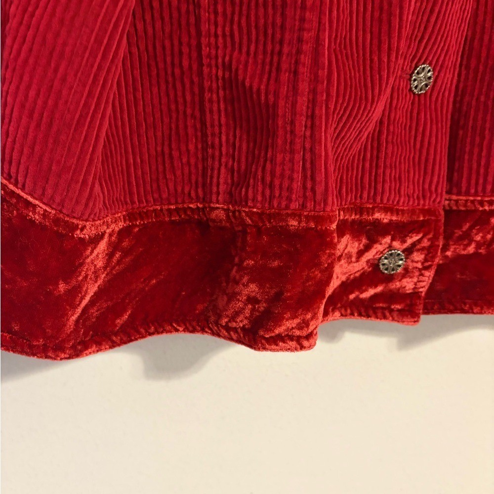 J.Jill Red Corduroy Velvet Jacket Mix Media XL Retro Western Lagenlook Bohemian