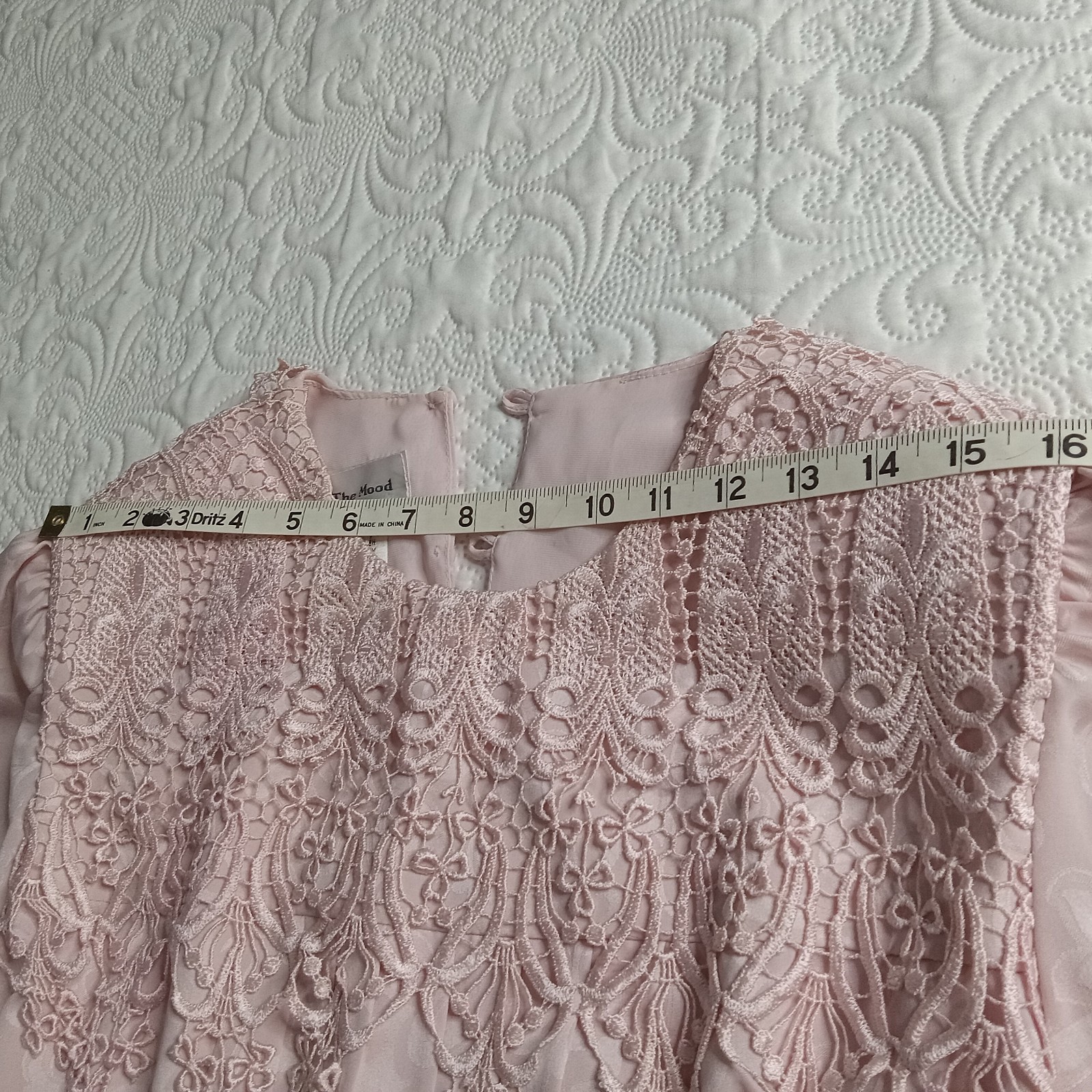In The Mood MOB Dress 14 Pink Jacquard Belted Crocheted Pleated Vtg 80s EUC