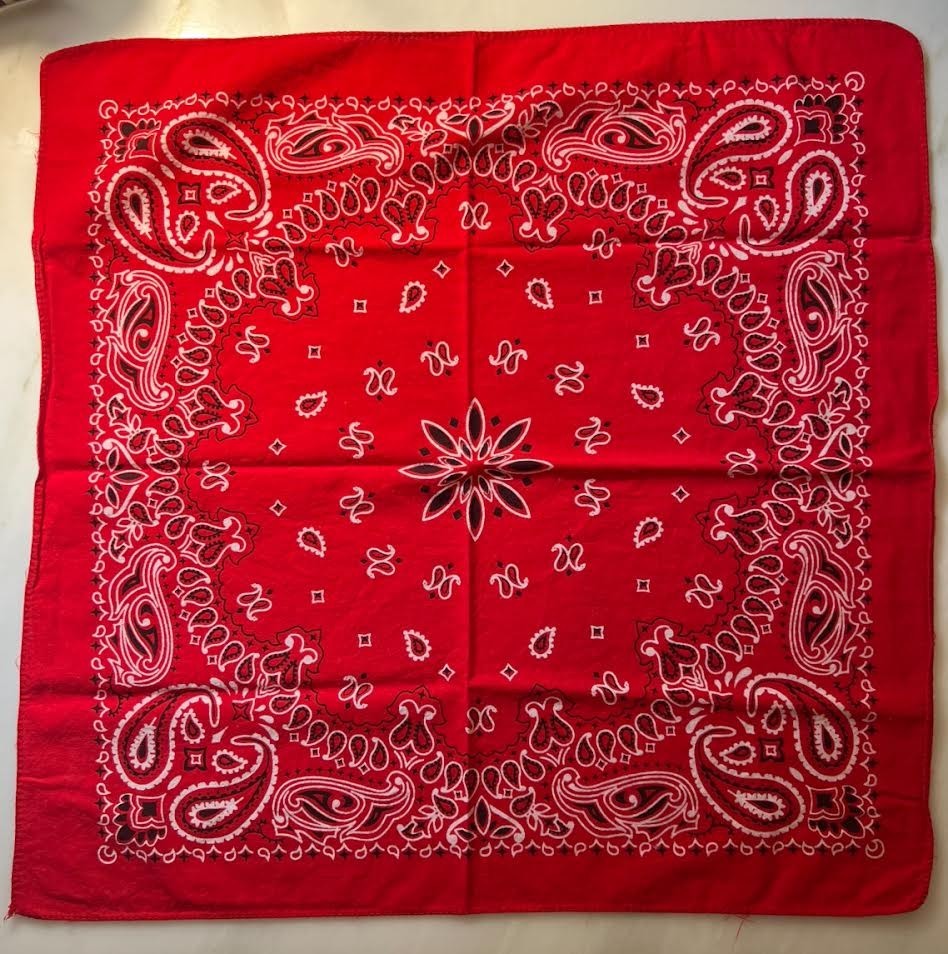 Vintage Paisley Pattern All Cotton Red Bandana USA Head Scarf 20″ x 20″ Inch
