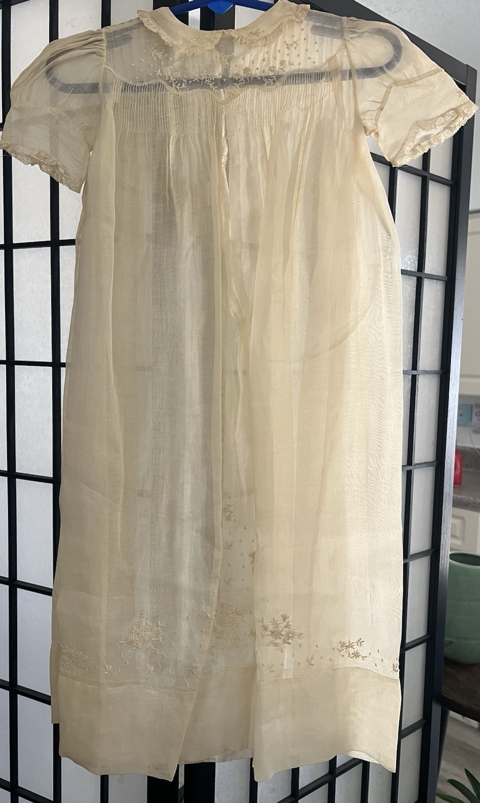 Antique Sheer Ecru Cotton Linen Christening Baptism Gown Made In France