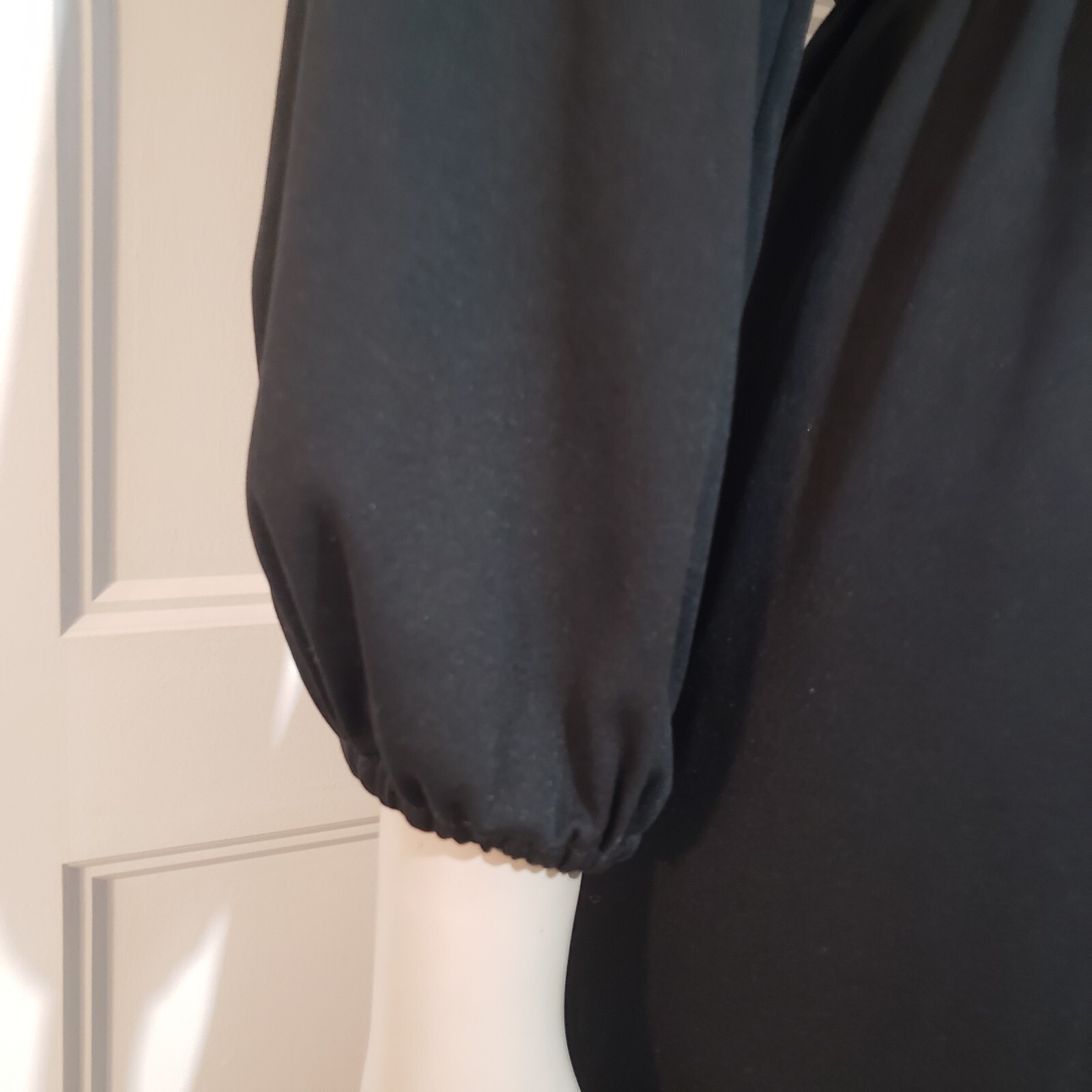 Vintage 70s Boho Dress Womens 9 Black Polyester Cotton Floral Accents Midi Retro