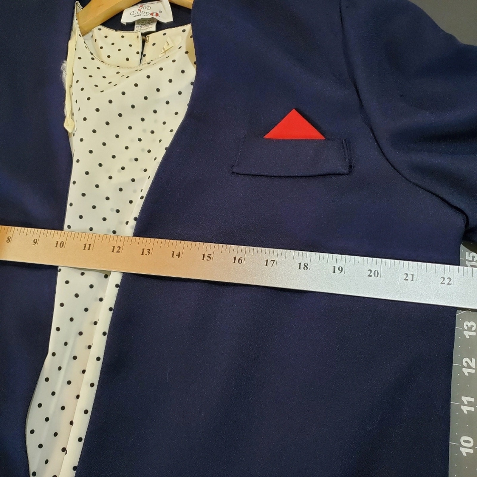 Vintage Dress Womens Size 14 80s In Cinq Blue Red Polka-Dot Retro Blazer Midi