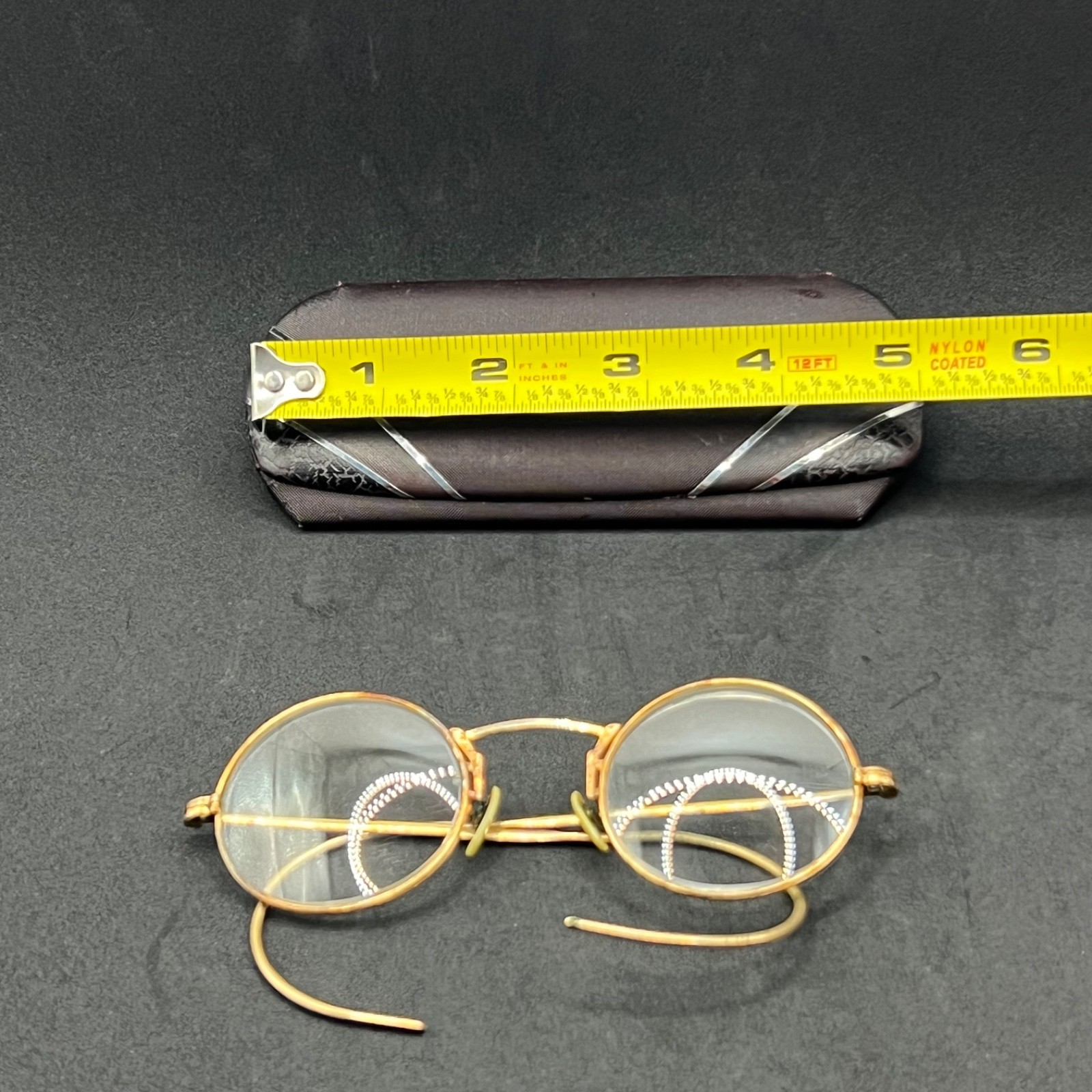 Vintage 1920s Gold Filled Oval Wire Rim Spectacles Cable Temple Eyeglasses Case