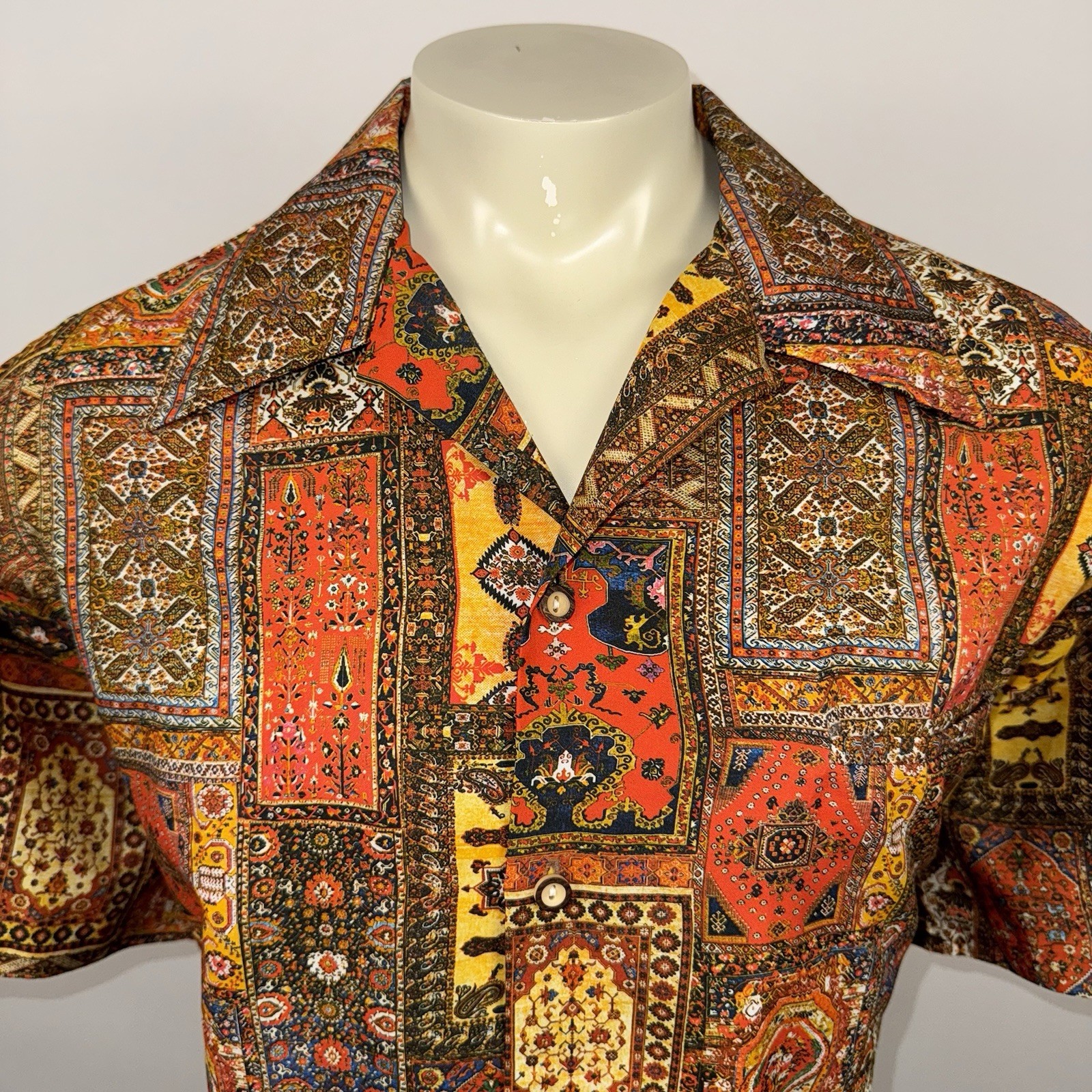 Vtg 1960s Andrade Shirt Loop Collar Hawaiian Disco Hippie Polyester Mens 2XL XXL