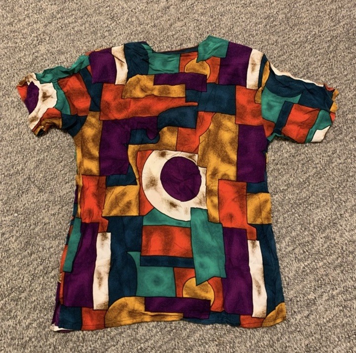 Pennylane Vintage 1990s Multicolor Abstract 100% Rayon Button-Front Shirt S