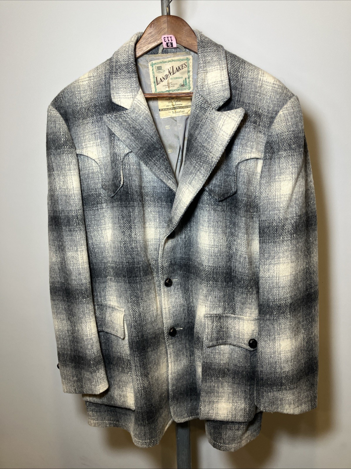 Vintage 50s Land N Lakes Outfitters Plaid Wool Cashmere Blazer Jacket Large 44