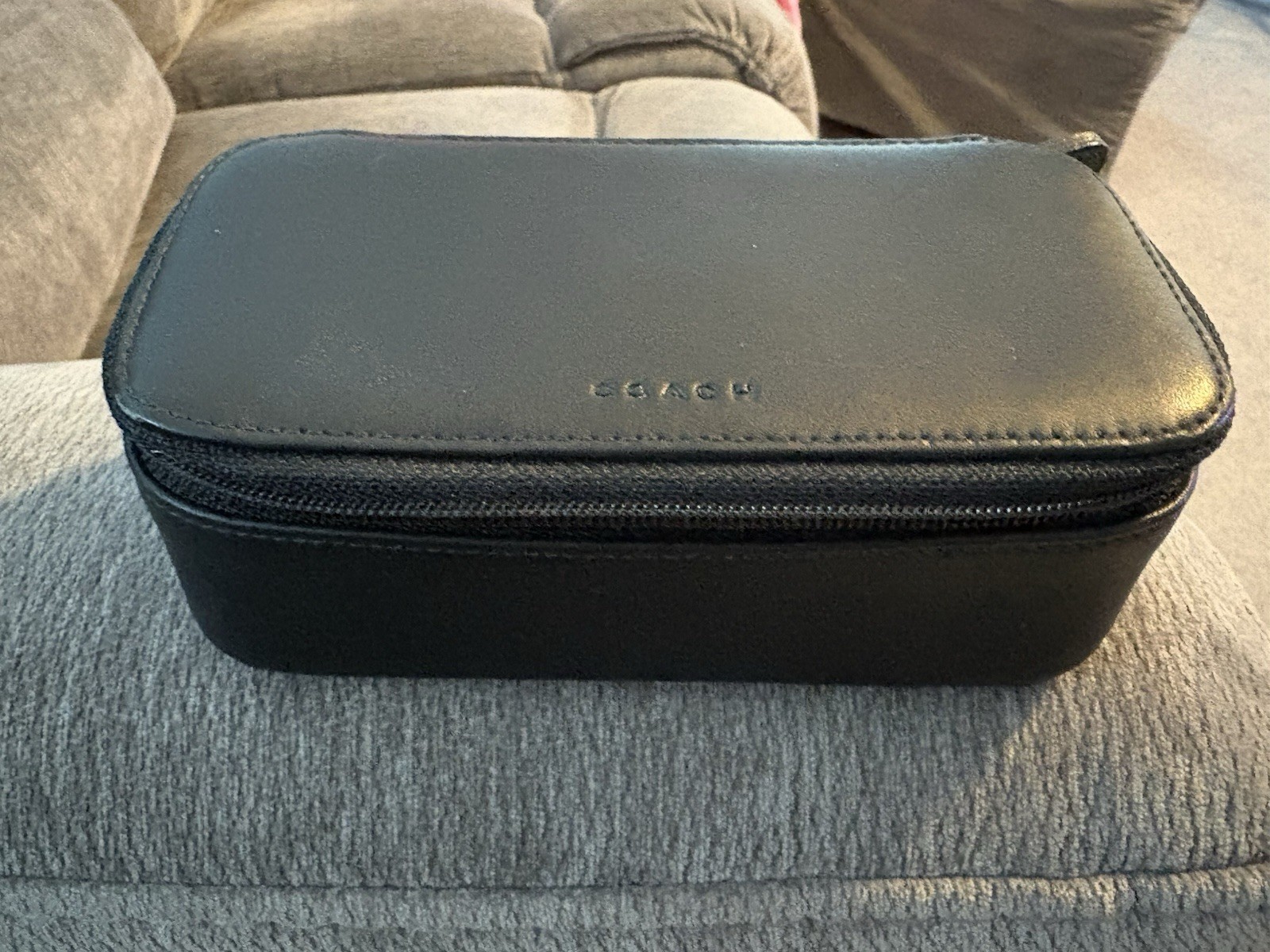 Vintage Coach Smooth Black Leather Travel Kit w/ Mirror And zip-around closure.