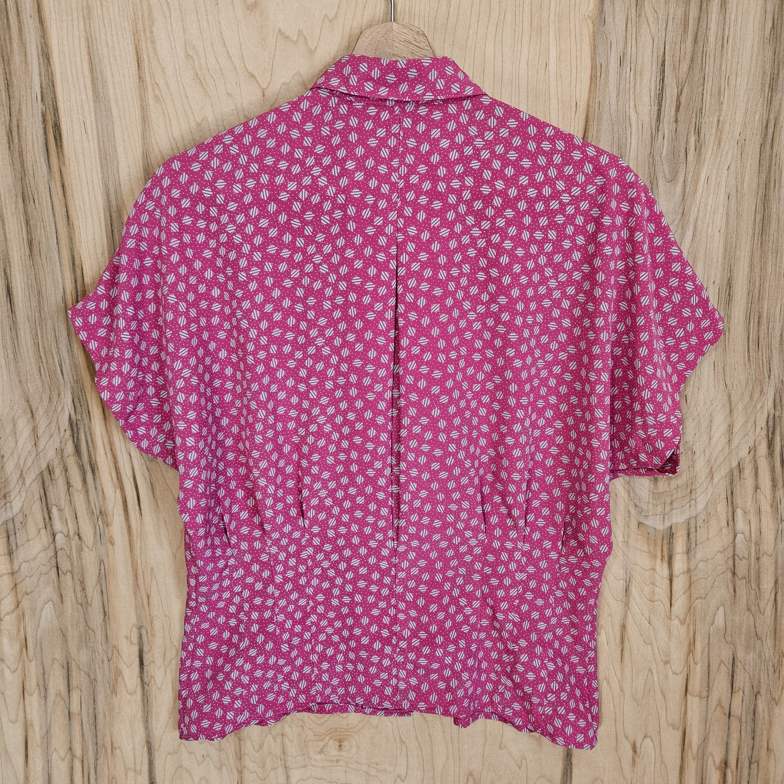 Tess Womens Vintage 80s Pink Blouse Cinched Waist Button Front Sz 10 Runs Small