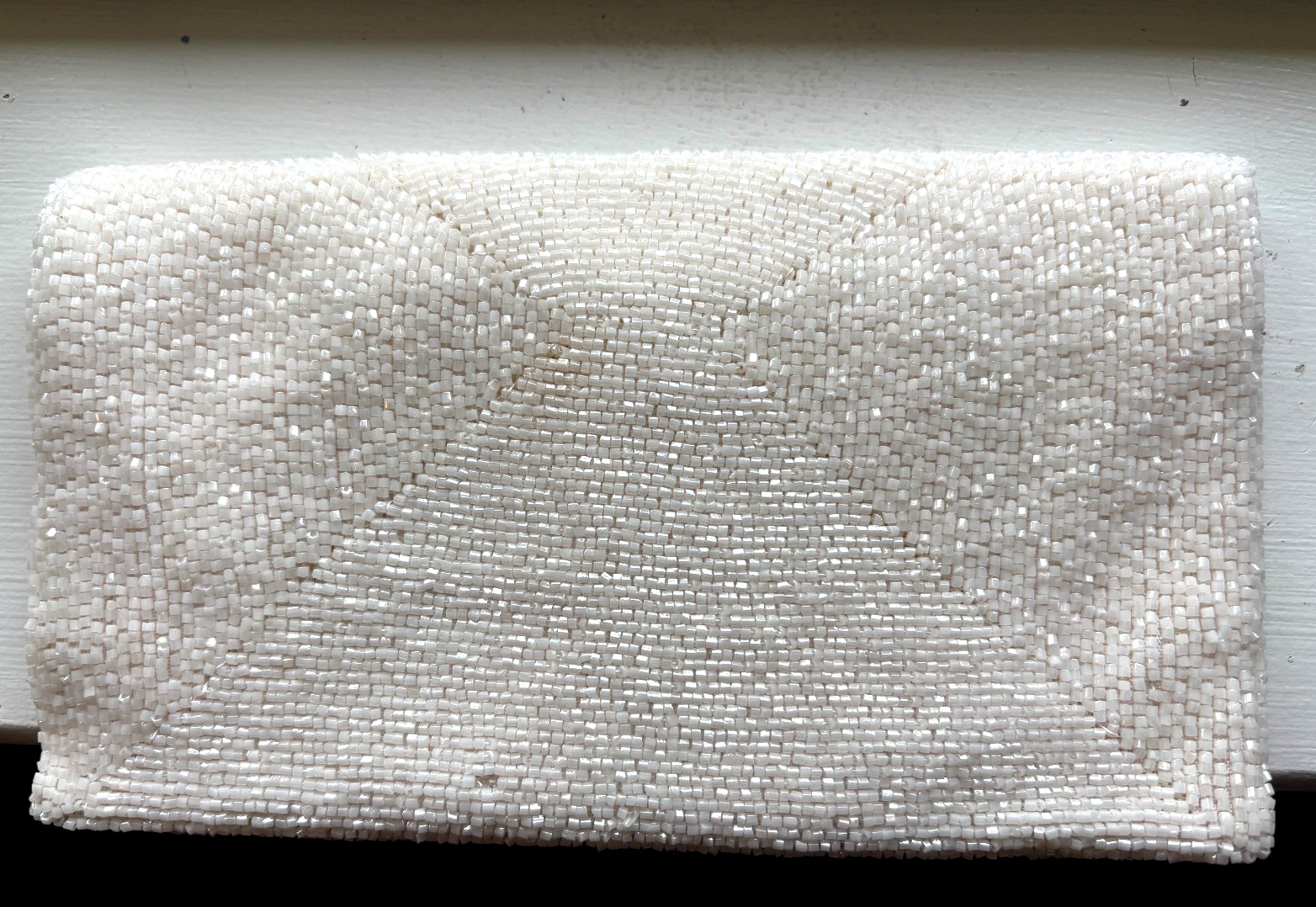 Vintage Richere Bag by Walborg Japan White Ivory Seed Bead Envelope Clutch Purse