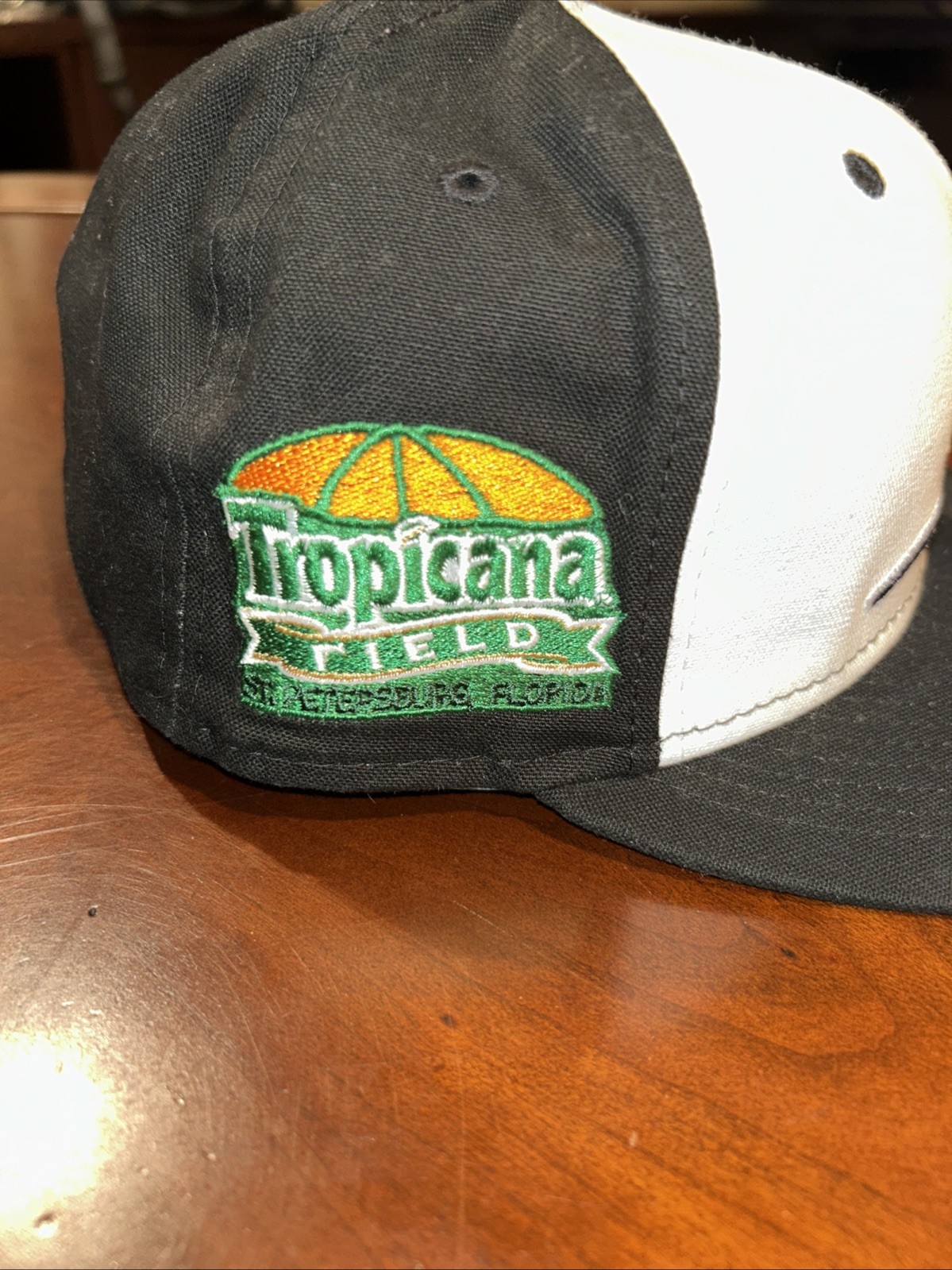 Tampa Bay Rays New Era 59FIFTY Fitted Hat Cap Black White Orange Bill 7 1/2 MLB