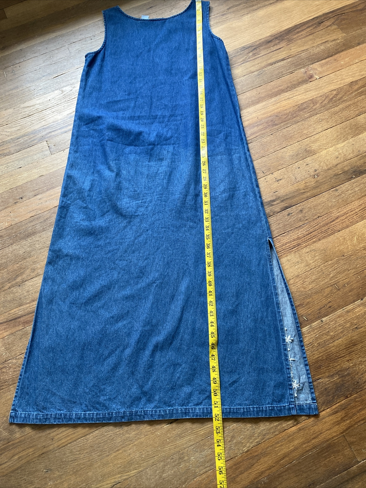VTG JA Studio Long Blue Denim Dress Embroidered Sz M Homeschool Trad Mom/Wife