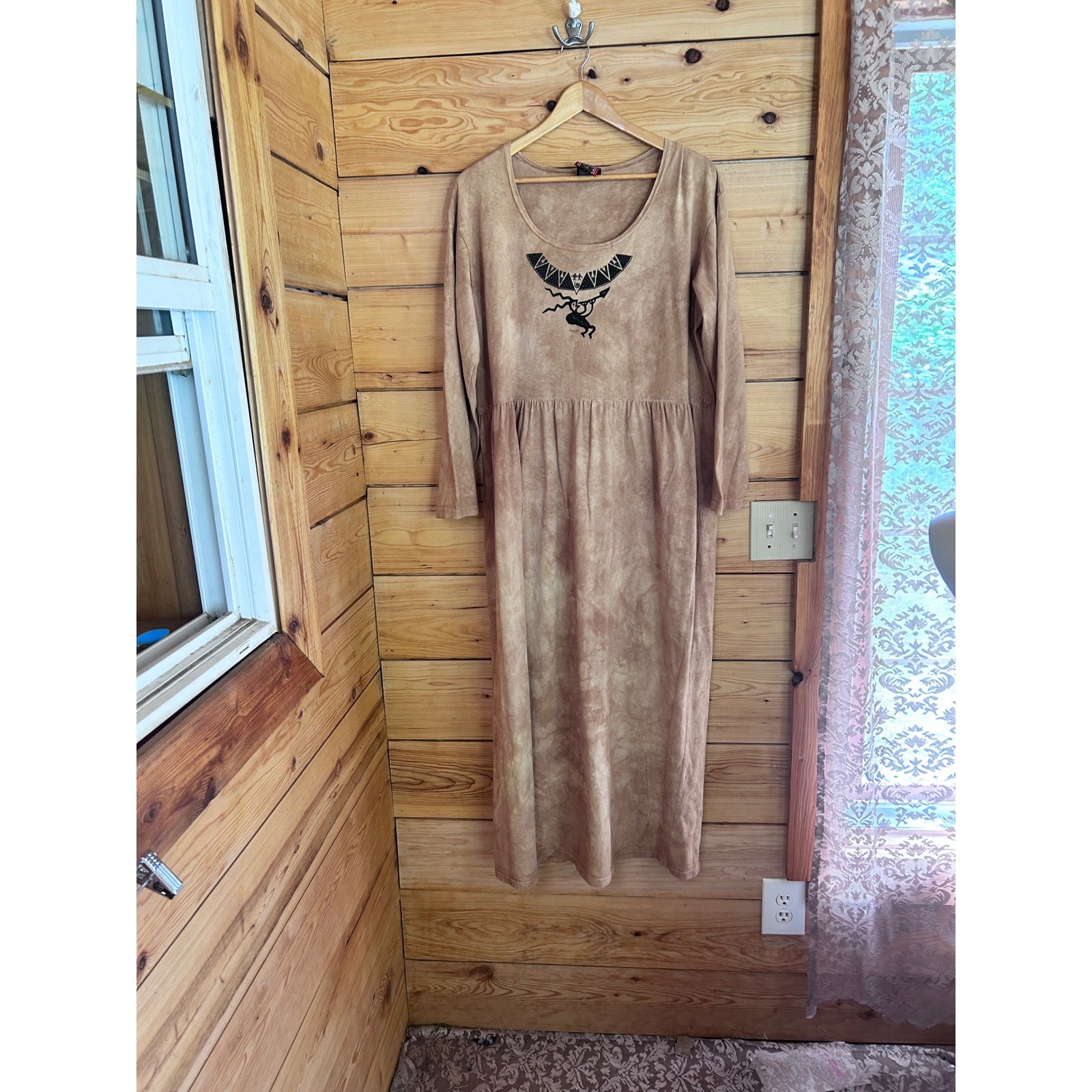 Vintage Cotton Maxi Dress Sz Large Brown Kokopelli Southwestern Dagoli Oversized