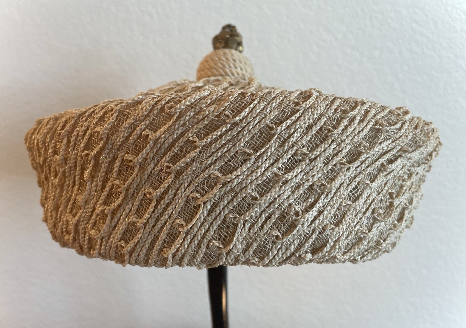 Vtg 1960s Jan Leslie Custom Design Cocktail Hat Turban Cloque Bead Mid Century