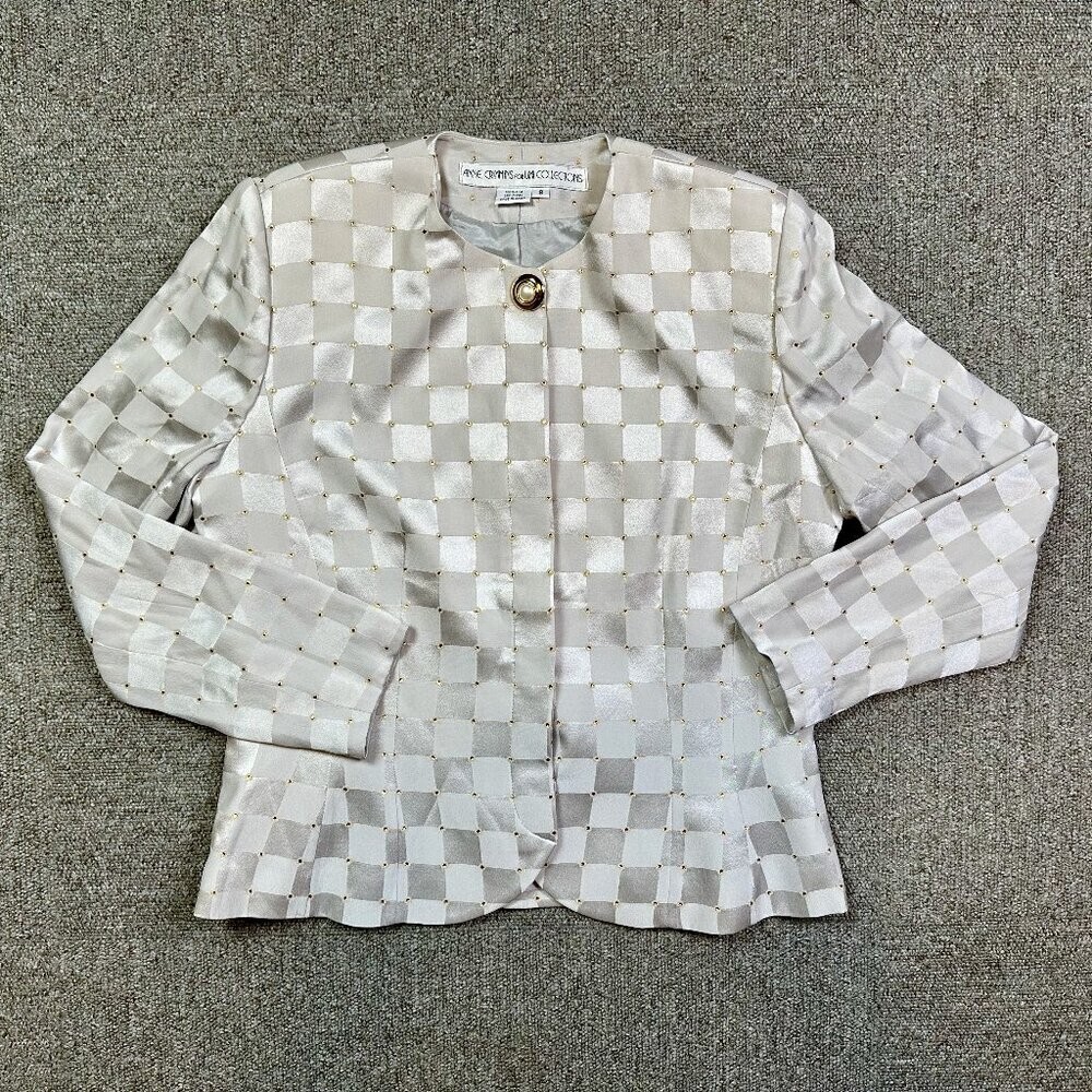 UMI Collections by Anne Crimmins Vintage 100% Silk Checkered Gold Spot Coat Sz 8