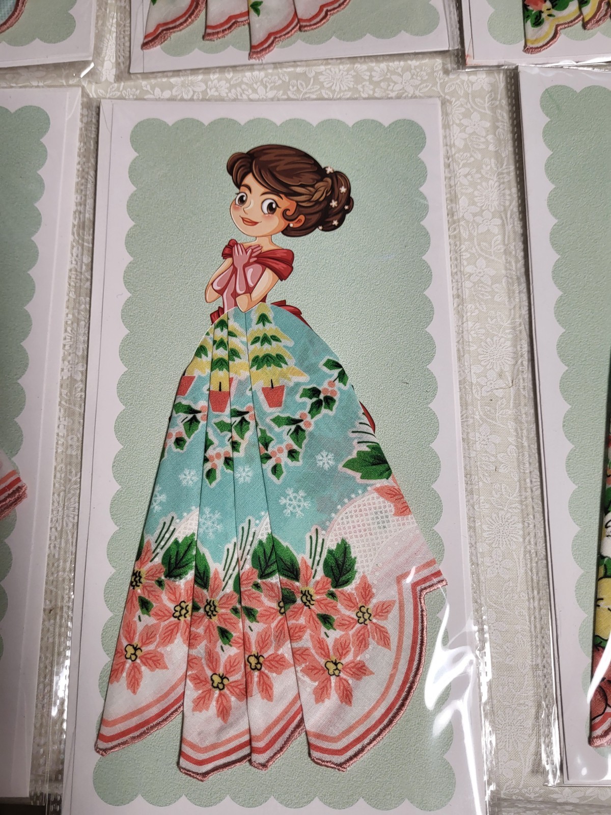 vintage hanky hankie handkerchief card; retro, full skirt, any occasion card
