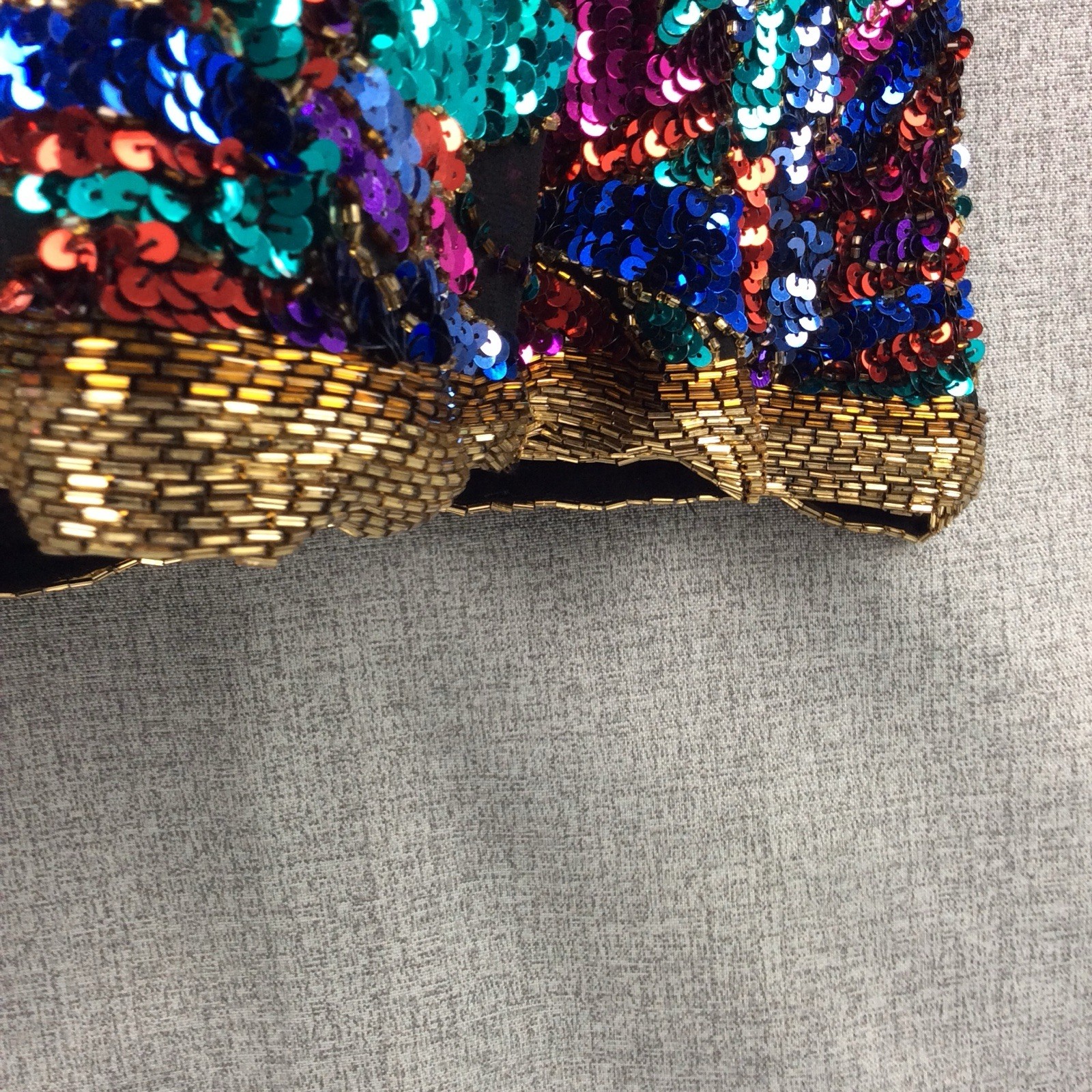 Oleg Cassini Black Tie Blouse Silk Colorful Sequin Beaded Top Vtg ?Sz S/M READ!