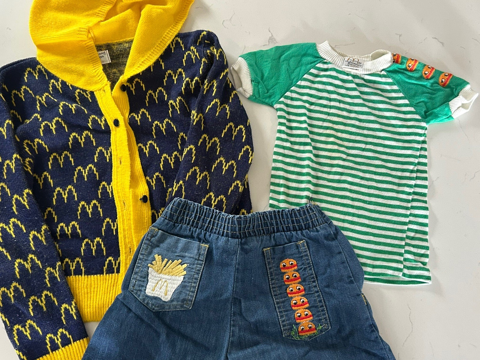 Vintage McDonald’s Kids Lot Jeans Sweater Embroidered Burger Sizes vary