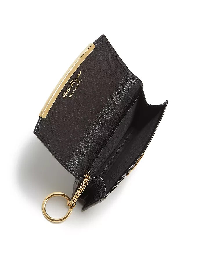 Salvatore Ferragamo L101501 Black Icona Saffiano Card & Key Holder 4.5x3x0.5 in
