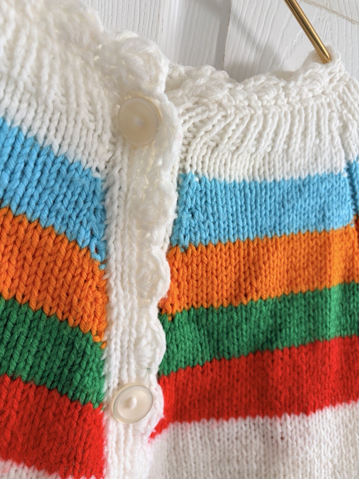 Vintage 70s Handmade Rainbow Poncho with Fringe Boho Hippie