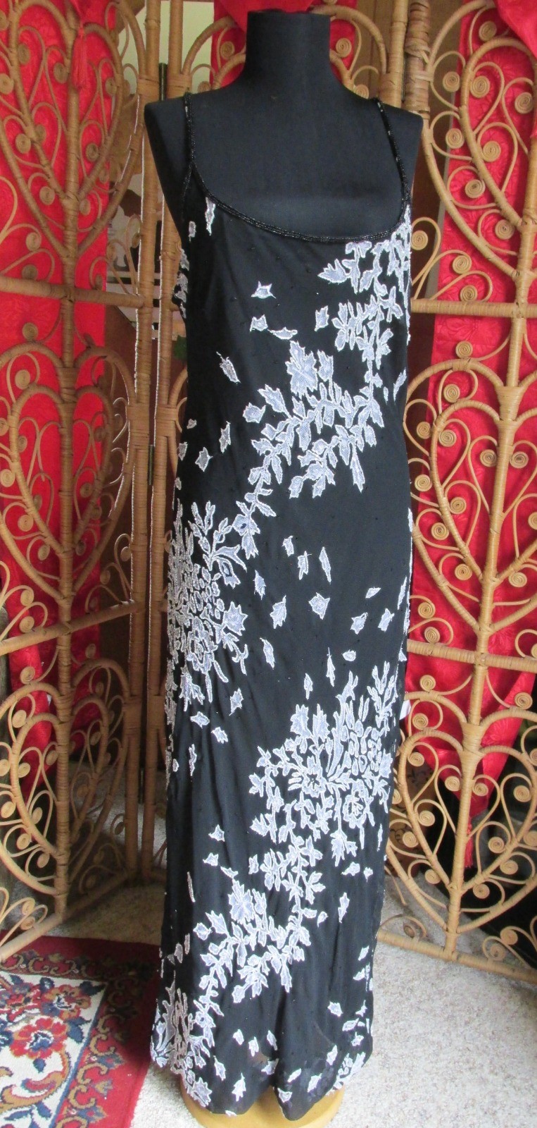 Vintage STENAY Black White Beaded Gown w/ Jacket Sheath Spaghetti Straps SZ 16